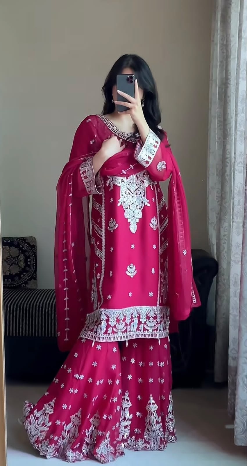 JL-1052 | Blooming Faux Georgette Embroidered Palazzo Set