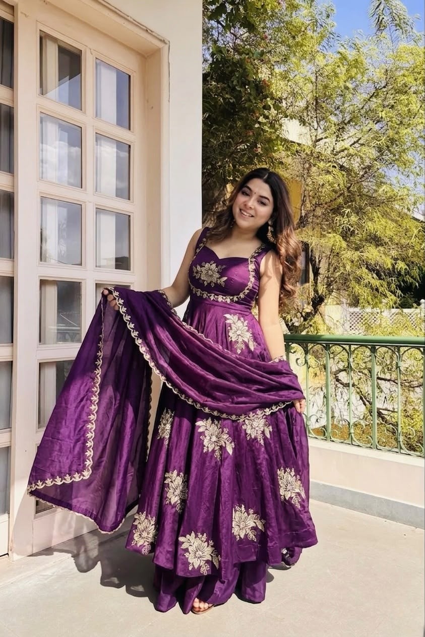 NSR 891 Pure Fendy Silk Heavy Embroidered Gown Sharara Dupatta Set Single Pis Wholesale Price 