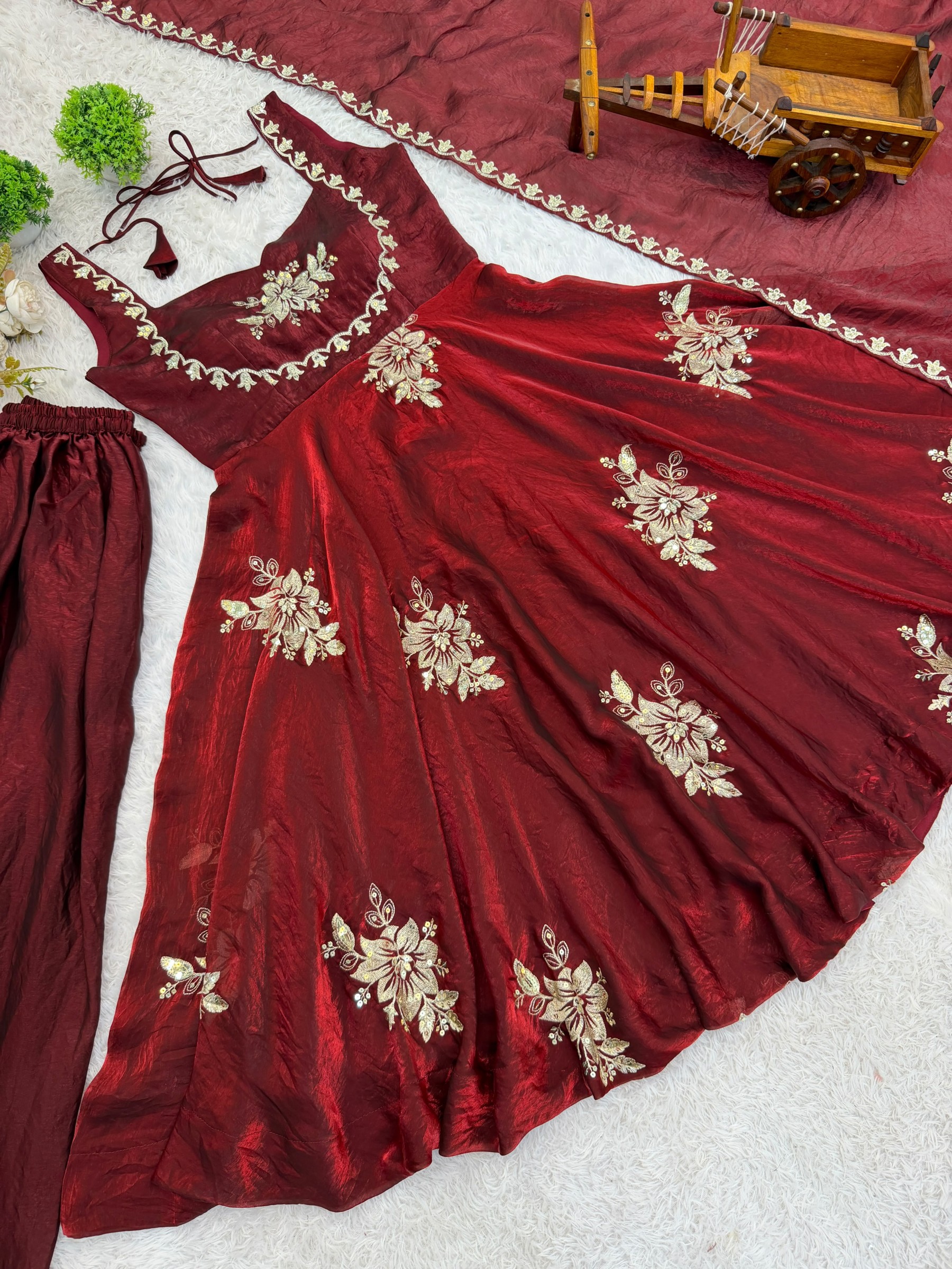 NSR 891 Pure Fendy Silk Heavy Embroidered Gown Sharara Dupatta Set Single Pis Wholesale Price 