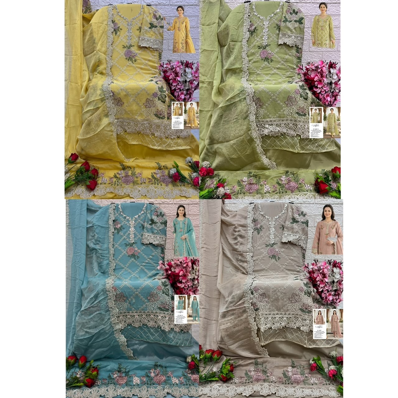 SF 5639 Heavy Chiffon Hand Khatli, Jarkan & Latkan Embroidered Pakistani Suit Single Pis Wholesale Price 