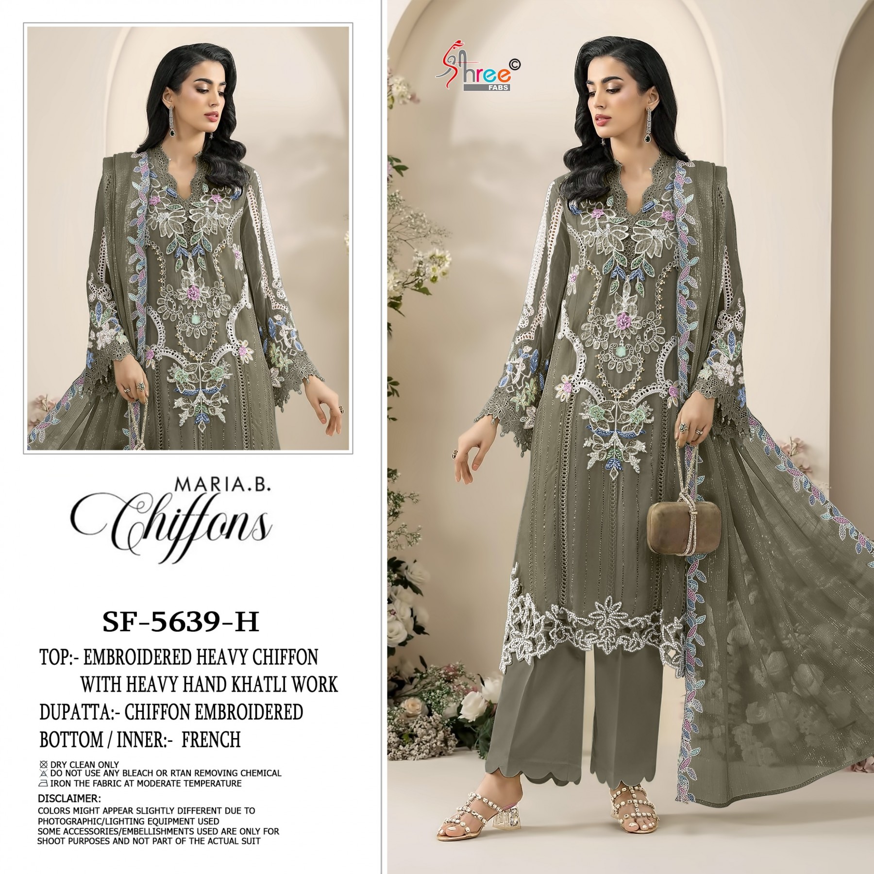 SF 5639 Heavy Chiffon Hand Khatli, Jarkan & Latkan Embroidered Pakistani Suit Single Pis Wholesale Price 