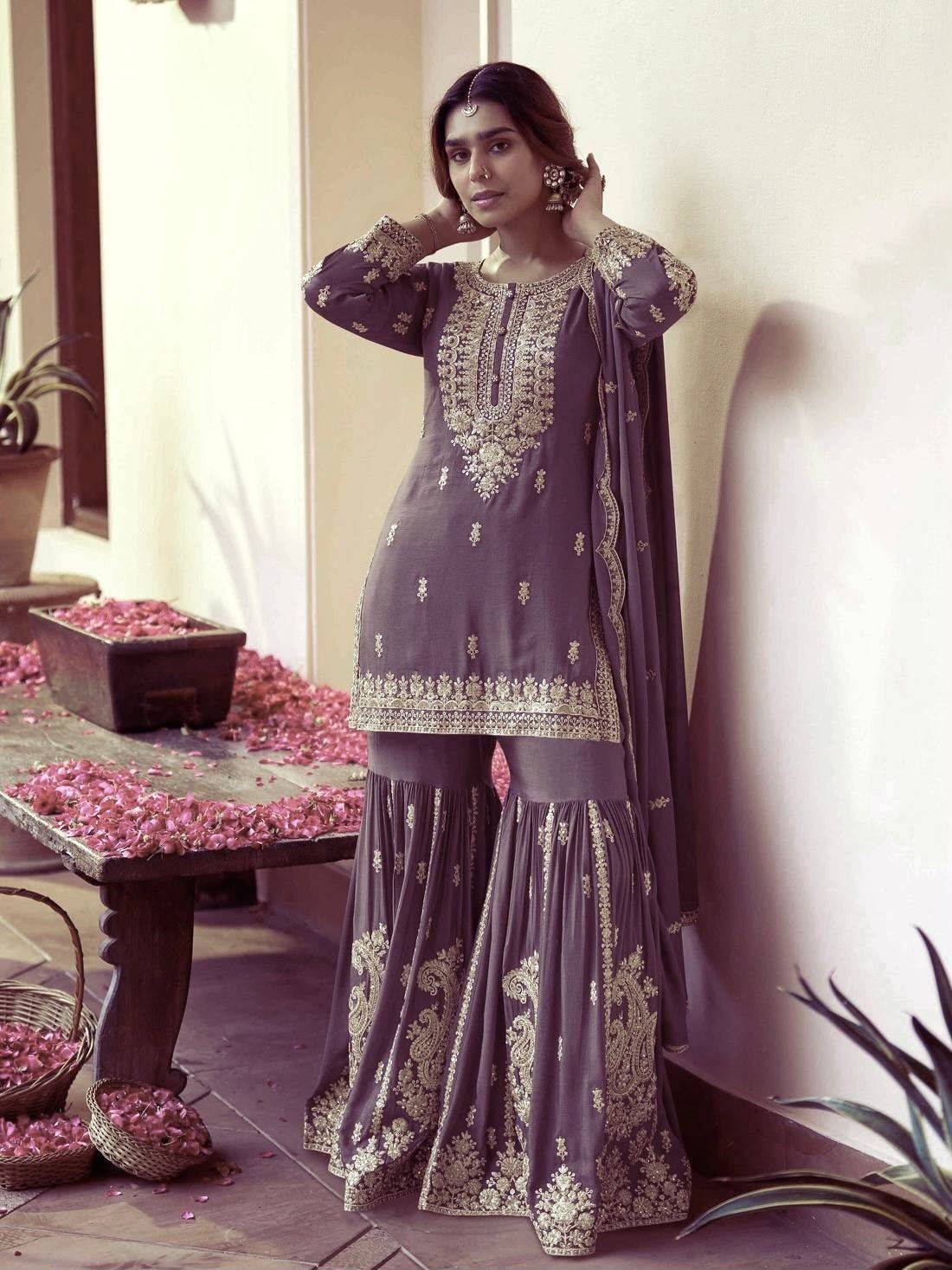 JD-644 | Pure German Chinnon Silk Designer Sharara Collection