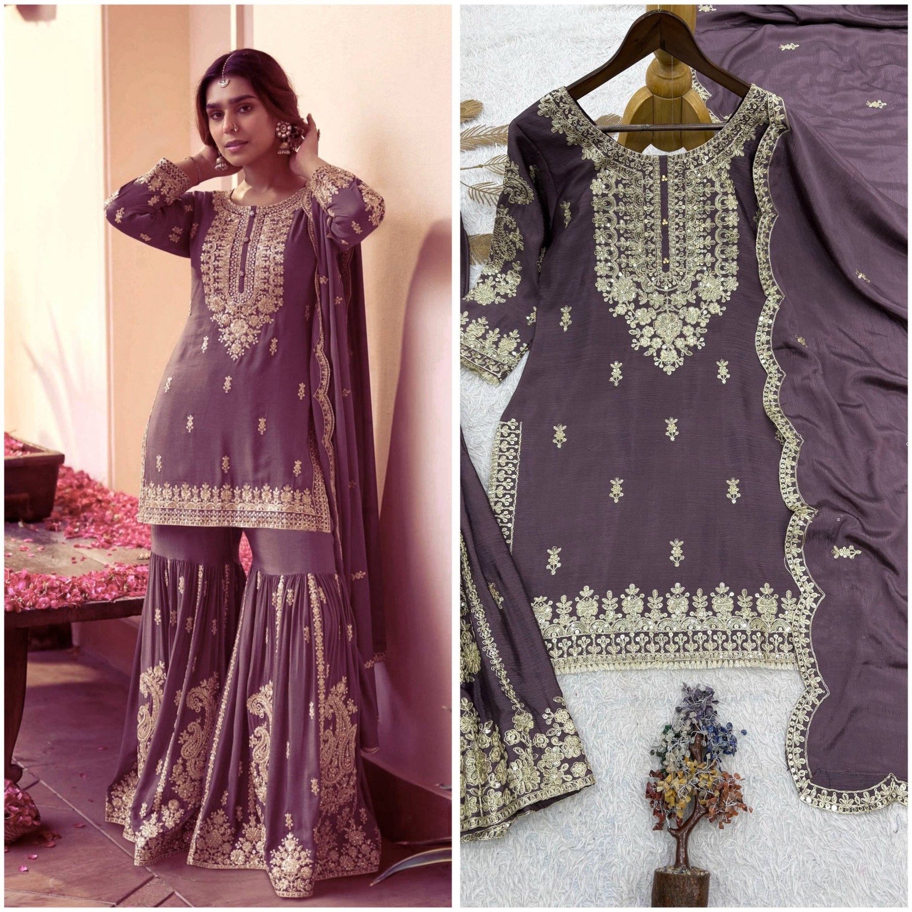 JD-644 | Pure German Chinnon Silk Designer Sharara Collection