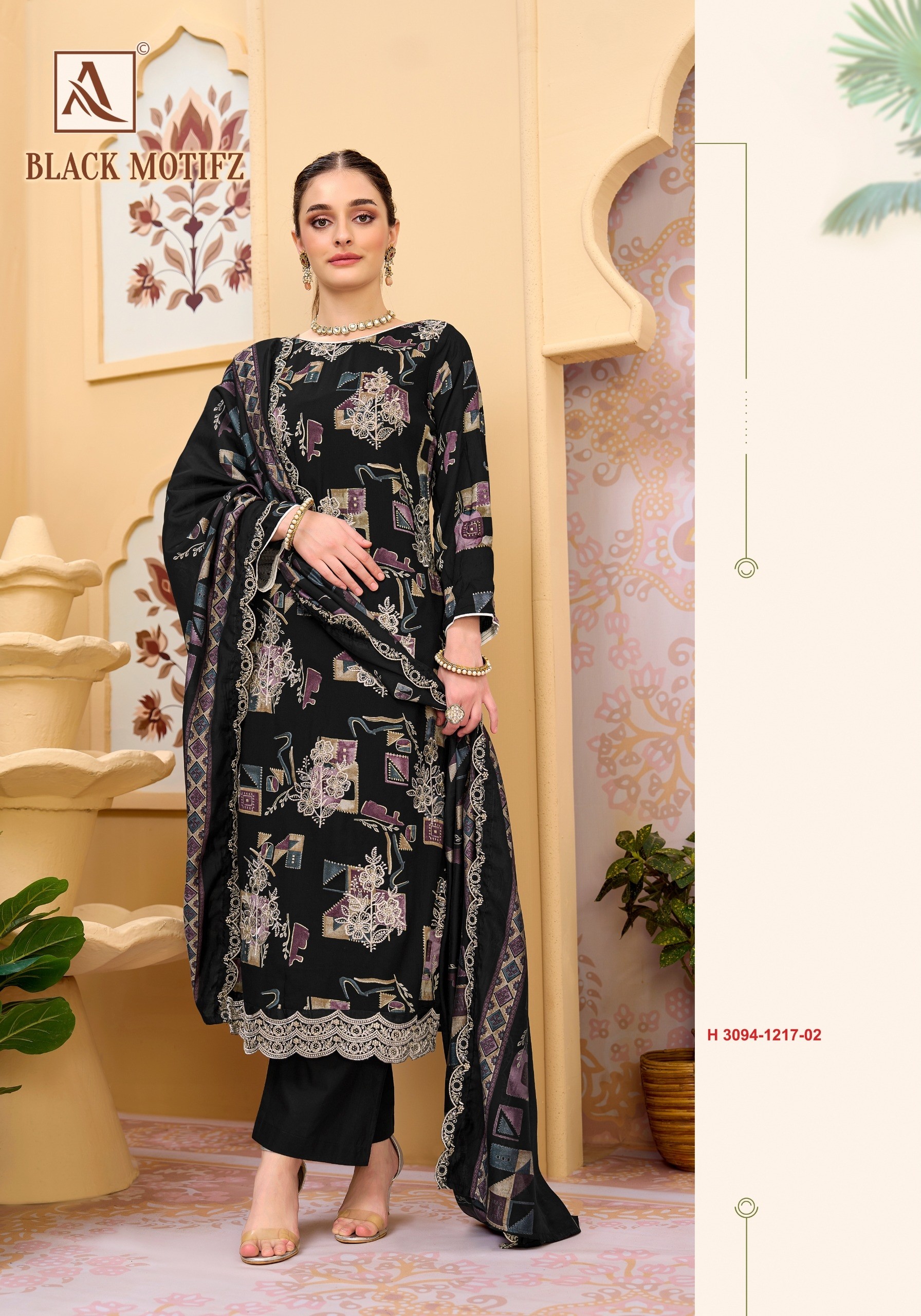 ALOK SUIT | BLACK MOTIFZ | Viscose Reyon Designer Collection
