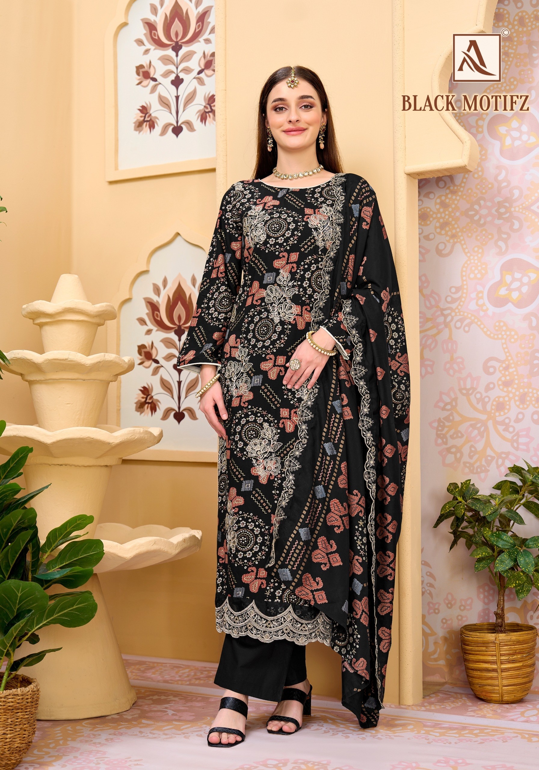 ALOK SUIT | BLACK MOTIFZ | Viscose Reyon Designer Collection