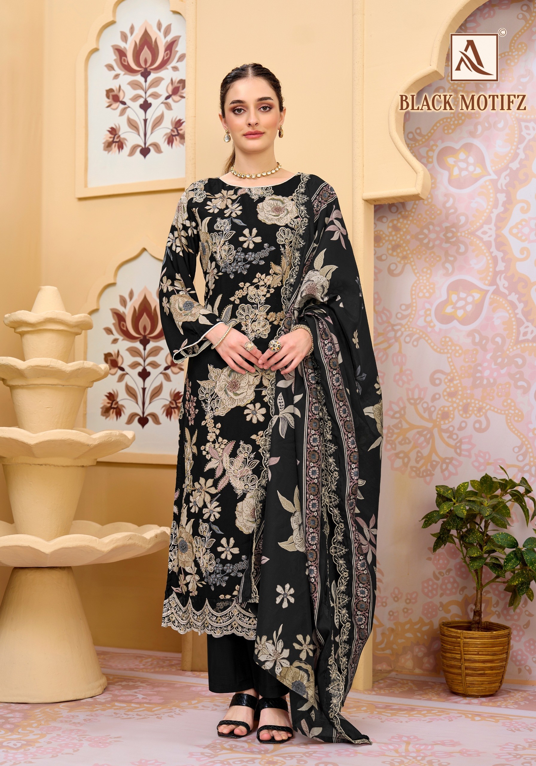 ALOK SUIT | BLACK MOTIFZ | Viscose Reyon Designer Collection