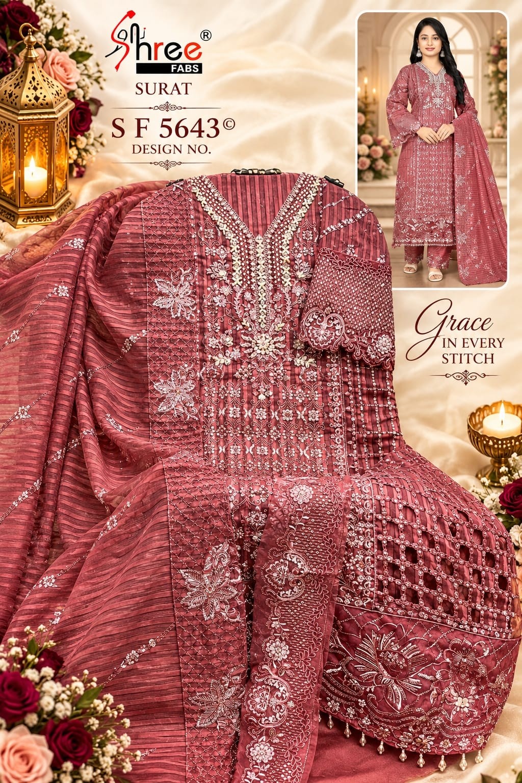 Shop SF-5643 Fancy Lining Organza Suit with heavy embroidery, Hand Khatli, Cut Work and Latkan detailing, French Silk bottom and embroidered dupatta at ₹1,750/-.