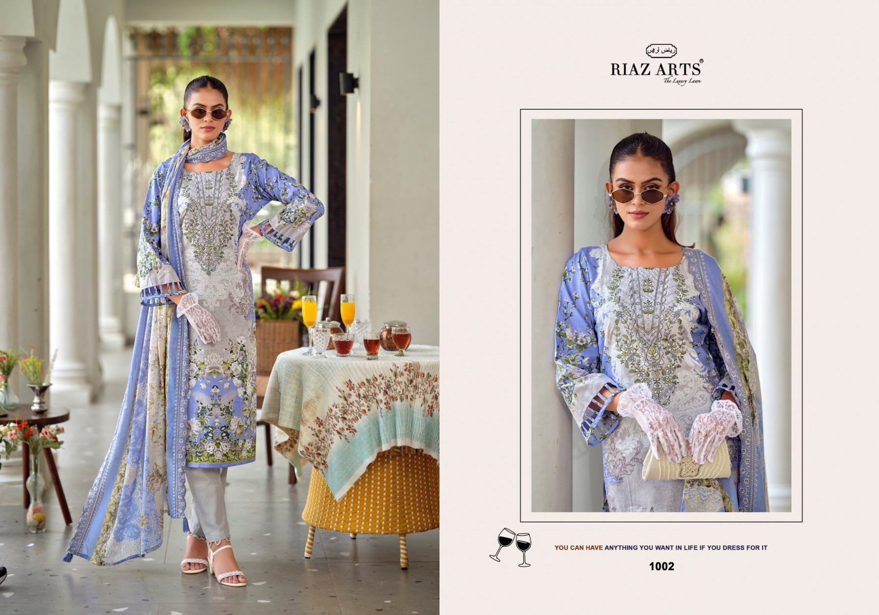 Shop RIAZ ARTS BIN SAEED PREMIUM Lawn Cotton Pakistani Suit with designer neck heavy embroidery, Cotton Dyed bottom, embroidered Pure Cotton Mal Dupatta at ₹625/-.