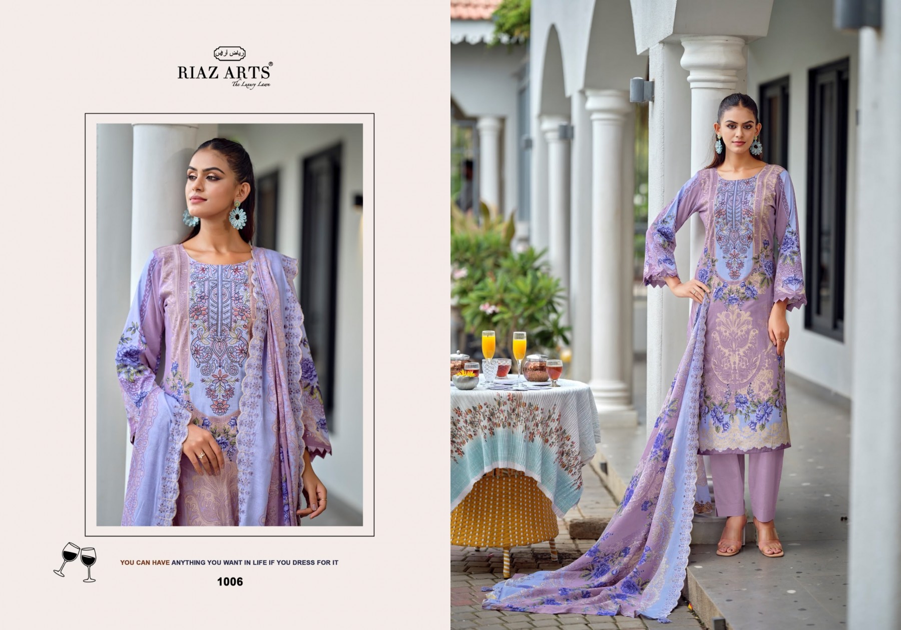 Shop RIAZ ARTS BIN SAEED PREMIUM Lawn Cotton Pakistani Suit with designer neck heavy embroidery, Cotton Dyed bottom, embroidered Pure Cotton Mal Dupatta at ₹625/-.
