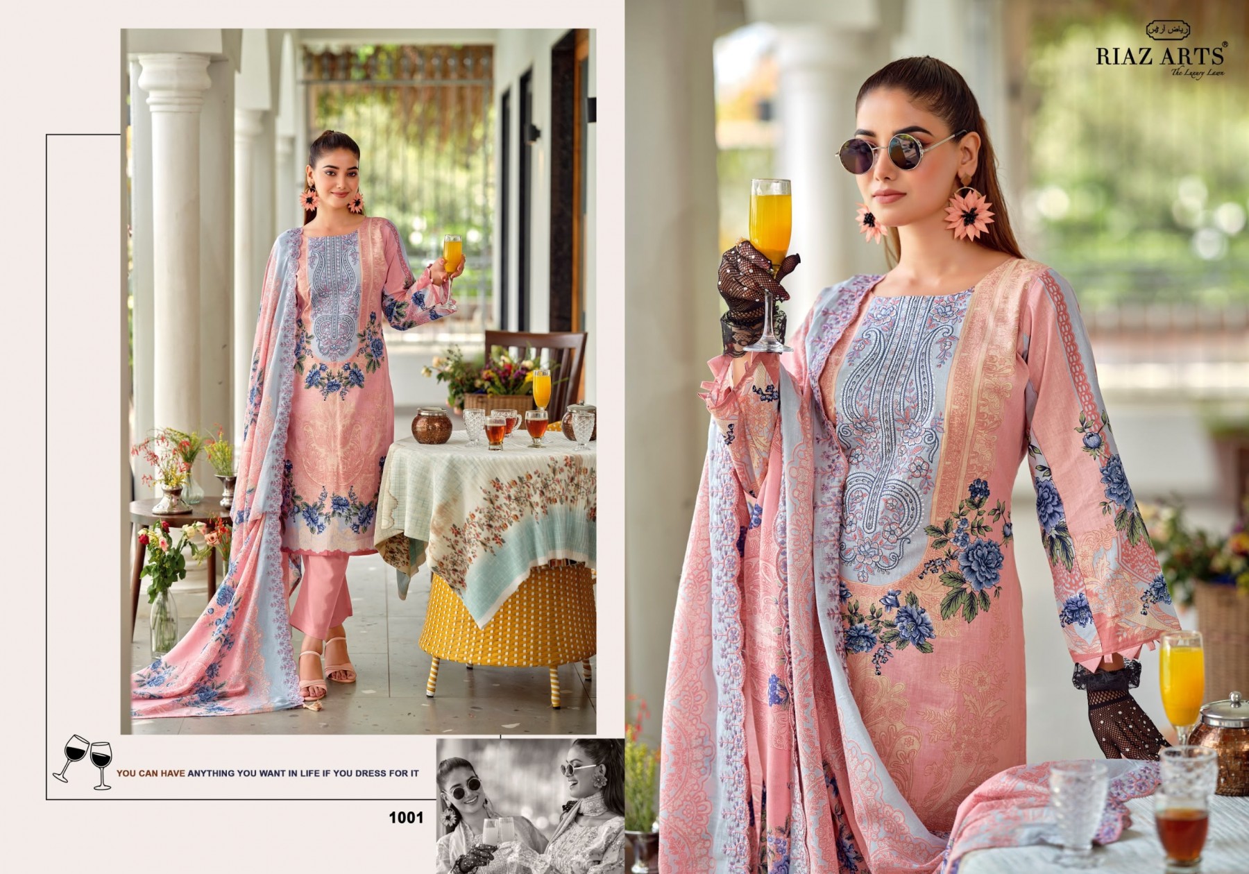 Shop RIAZ ARTS BIN SAEED PREMIUM Lawn Cotton Pakistani Suit with designer neck heavy embroidery, Cotton Dyed bottom, embroidered Pure Cotton Mal Dupatta at ₹625/-.
