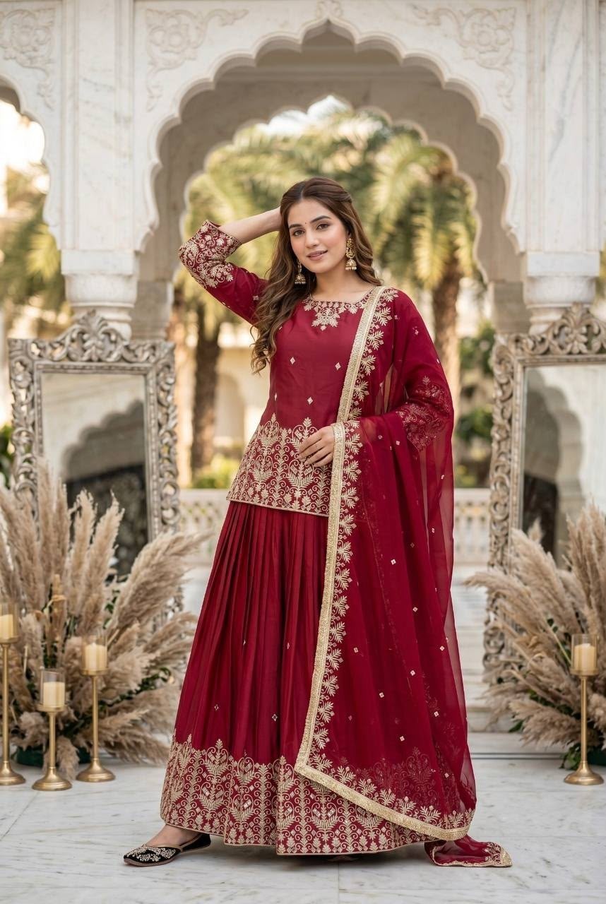Shop MT-1075 Heavy French Silk embroidered lehenga set with sequence, real mirror hand work, Micro Cotton inner and lace border dupatta at ₹1,499.
