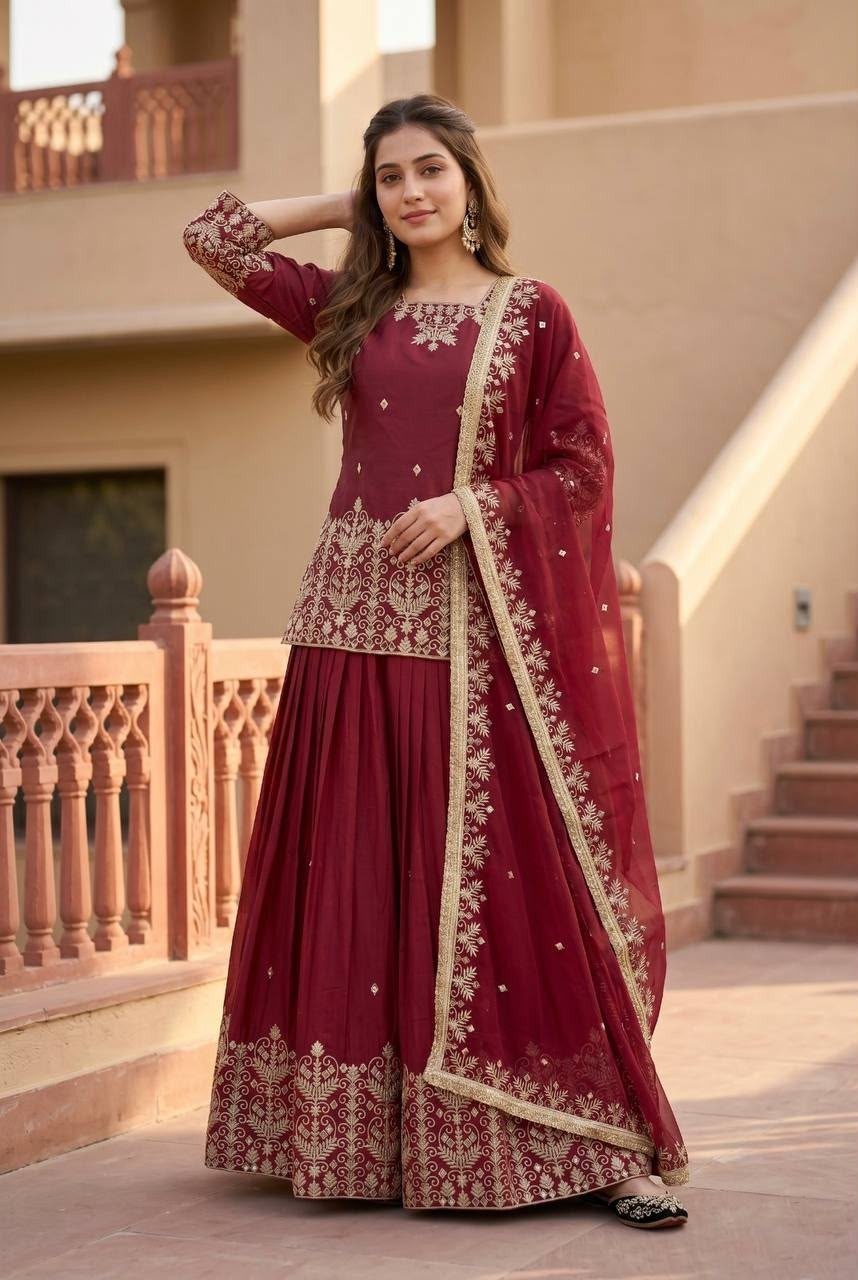 Shop MT-1075 Heavy French Silk embroidered lehenga set with sequence, real mirror hand work, Micro Cotton inner and lace border dupatta at ₹1,499.