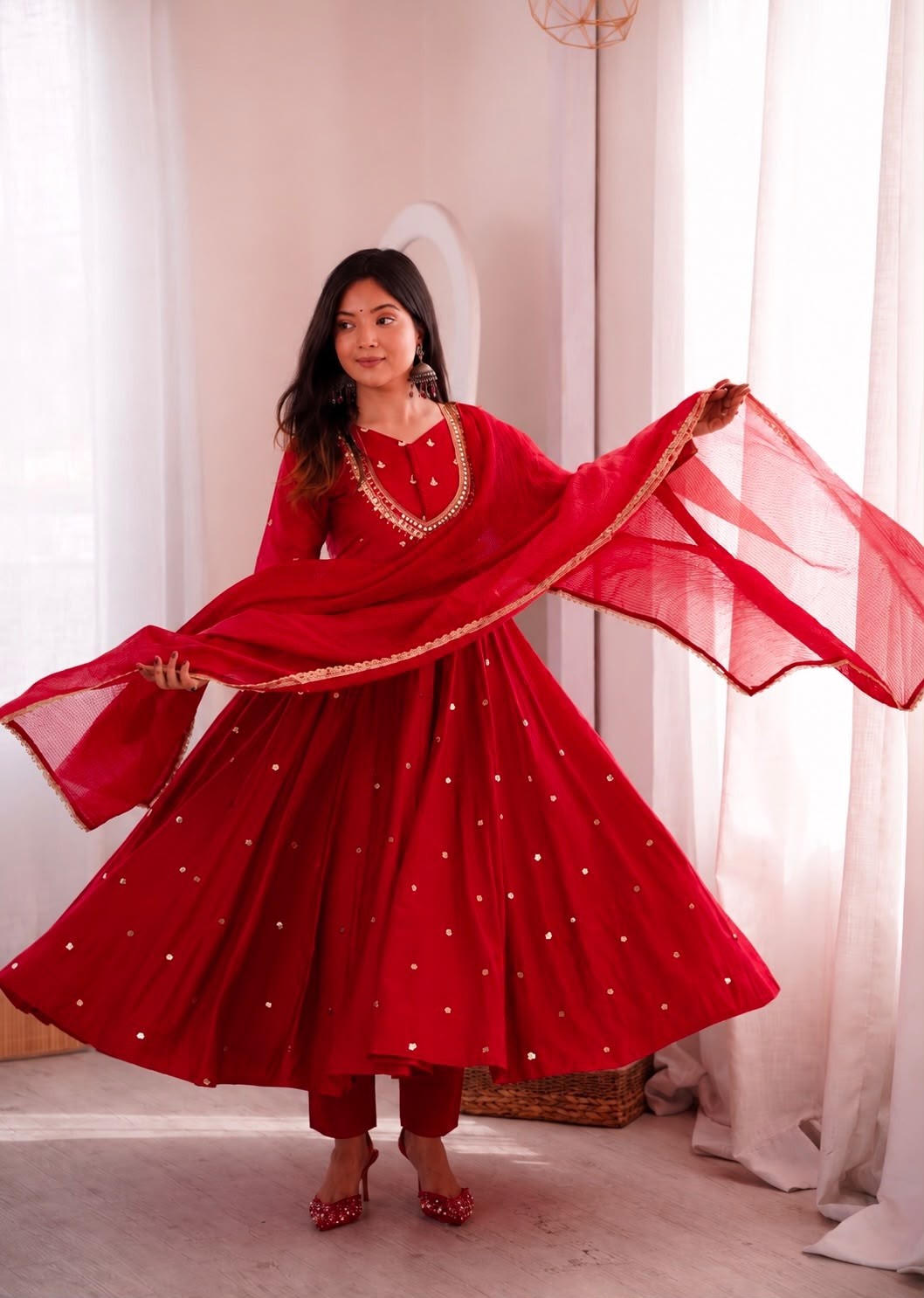 ZF-5023 | Roman Silk Mirror Work Anarkali Collection