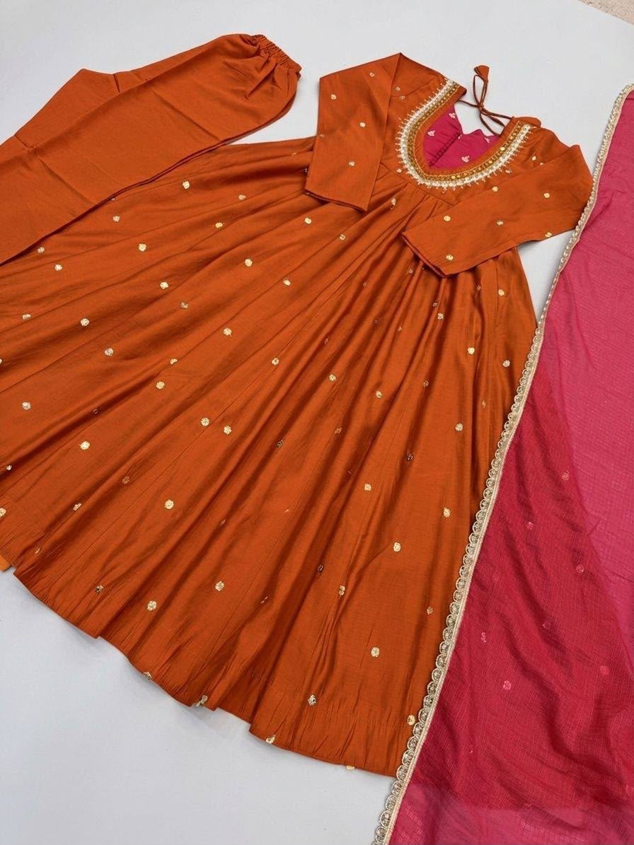 ZF-5023 | Roman Silk Mirror Work Anarkali Collection