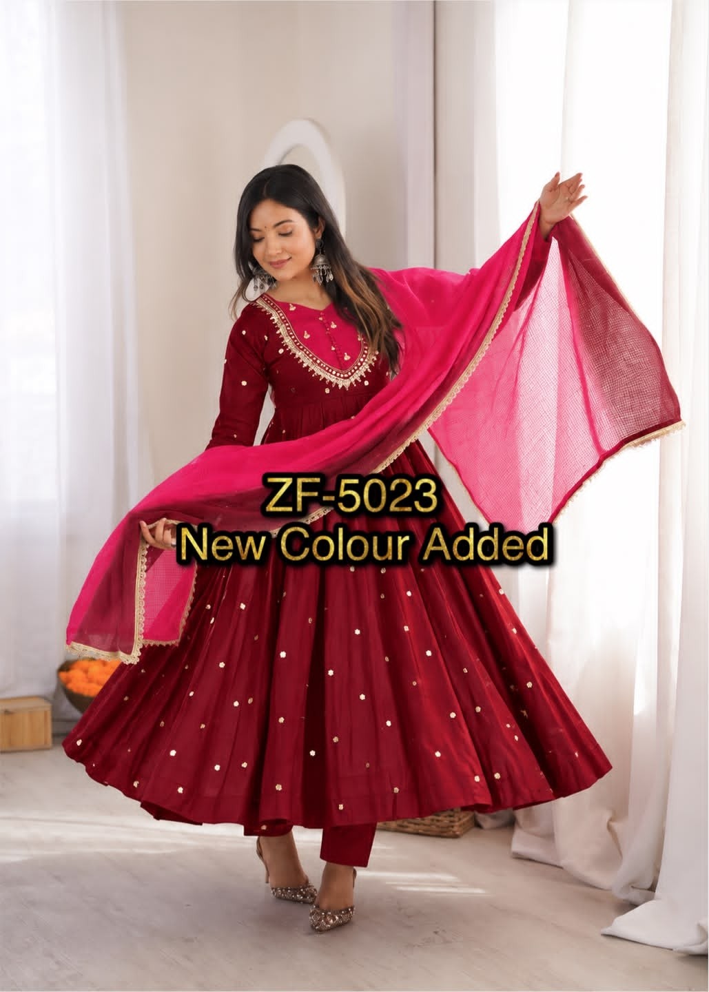 ZF-5023 | Roman Silk Mirror Work Anarkali Collection