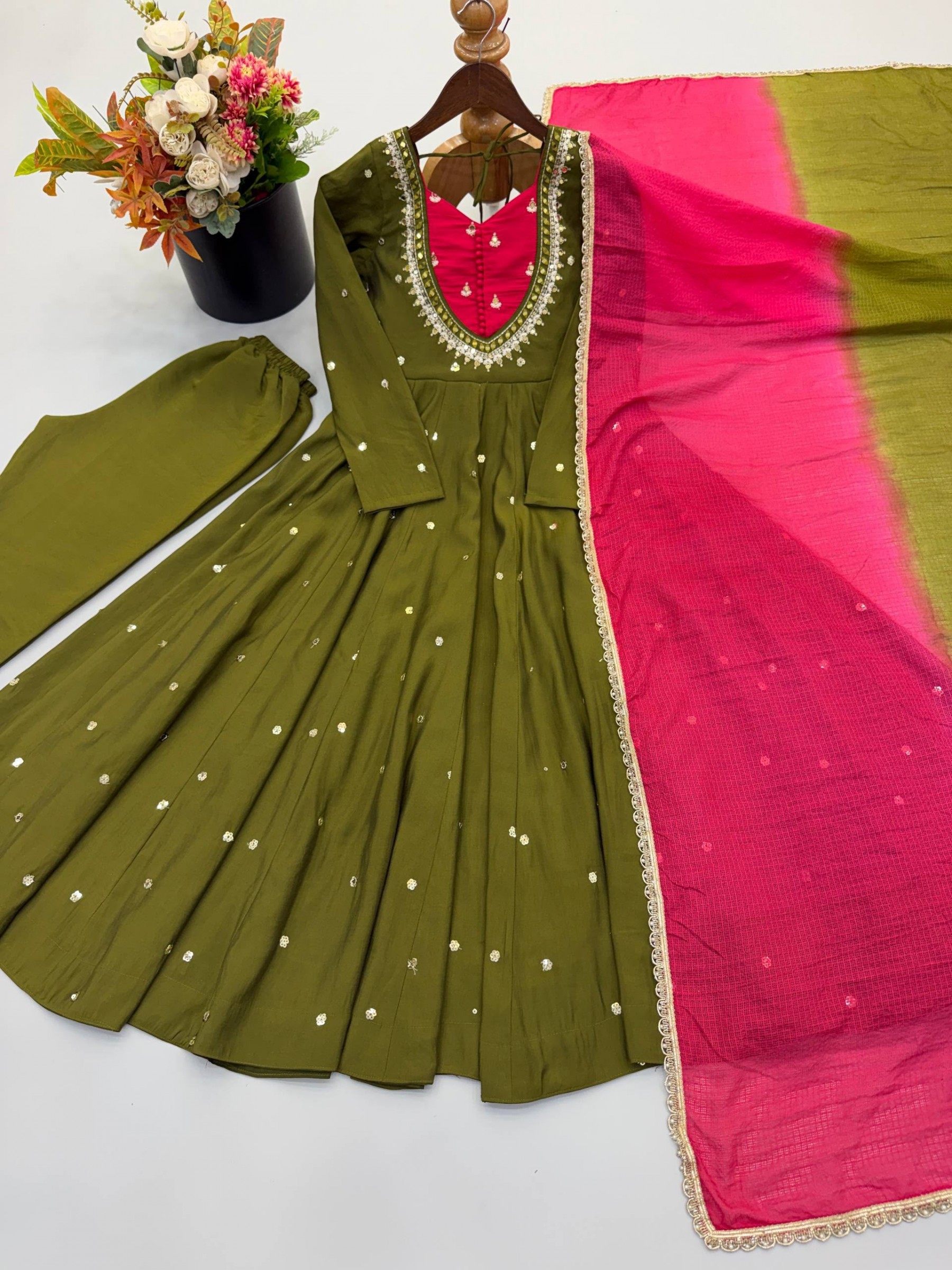 ZF-5023 | Roman Silk Mirror Work Anarkali Collection