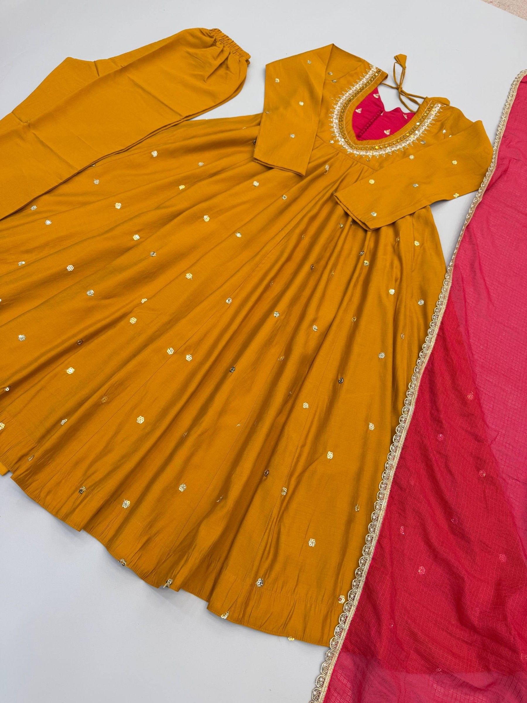 ZF-5023 | Roman Silk Mirror Work Anarkali Collection