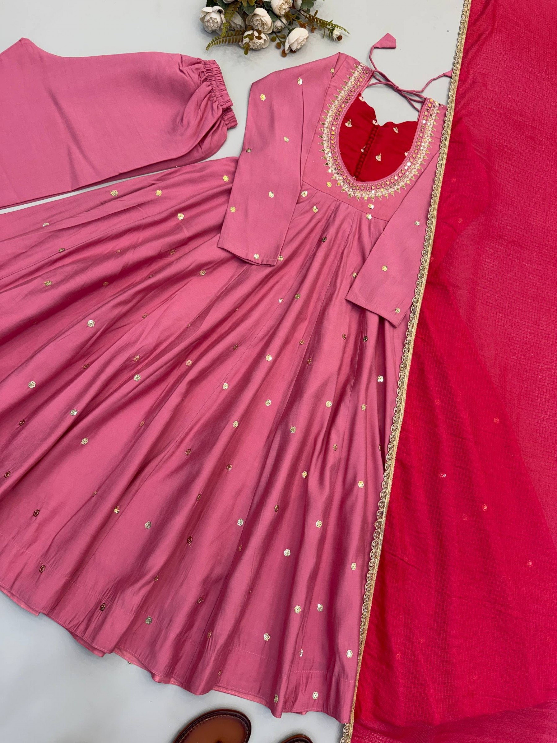 ZF-5023 | Roman Silk Mirror Work Anarkali Collection