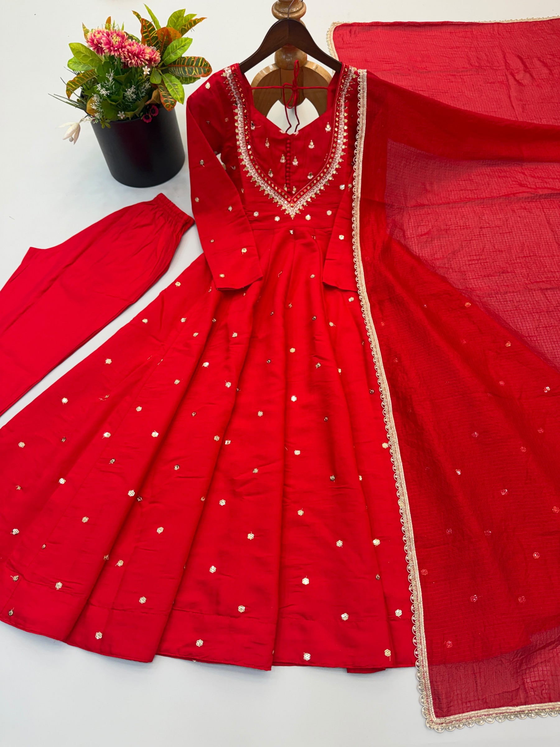 ZF-5023 | Roman Silk Mirror Work Anarkali Collection