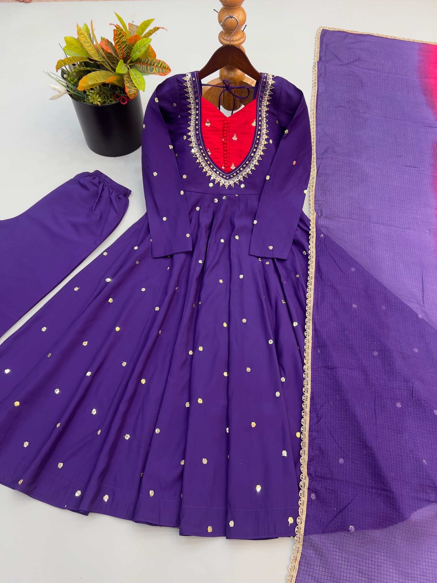 ZF-5023 | Roman Silk Mirror Work Anarkali Collection