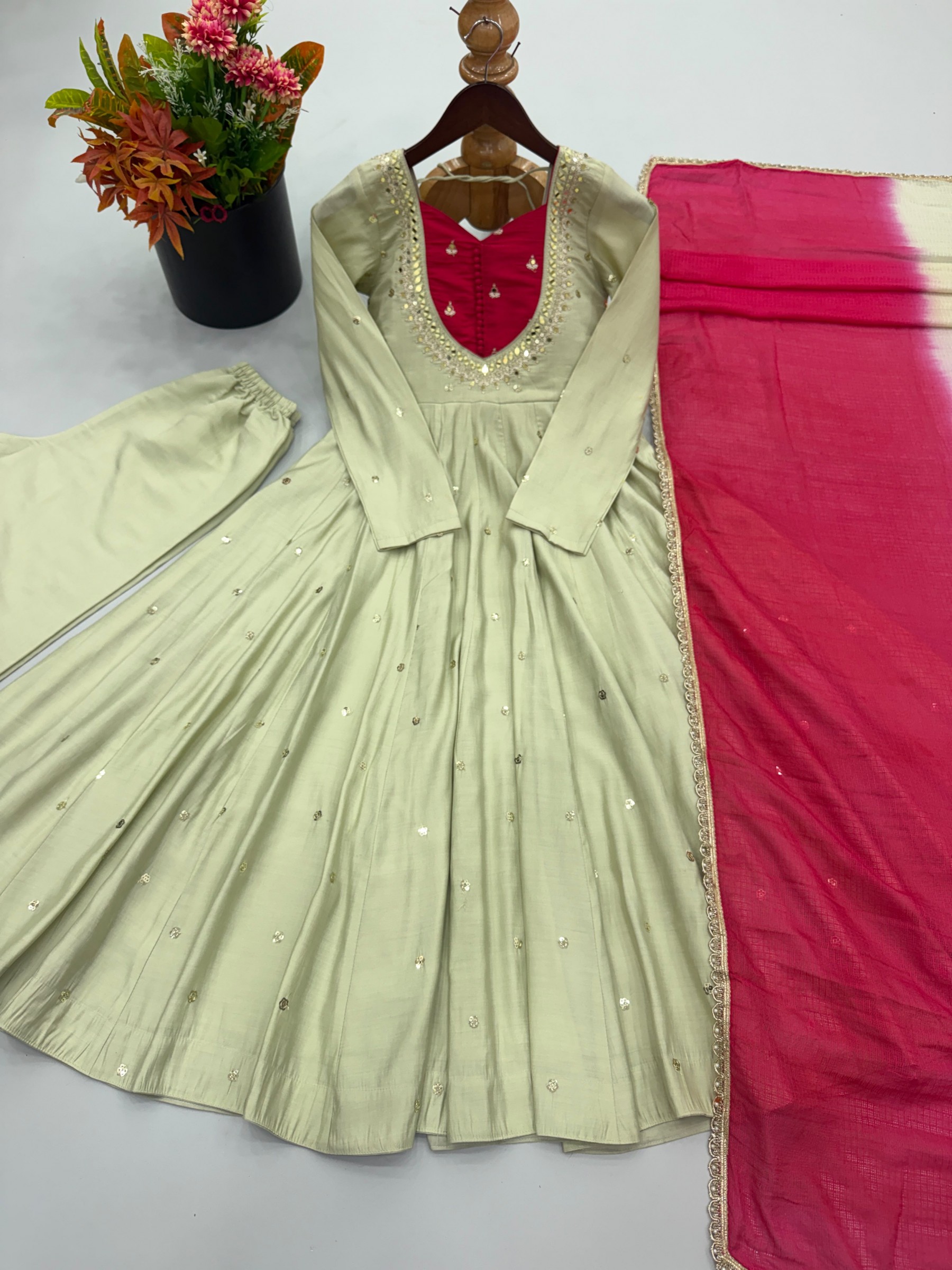 ZF-5023 | Roman Silk Mirror Work Anarkali Collection