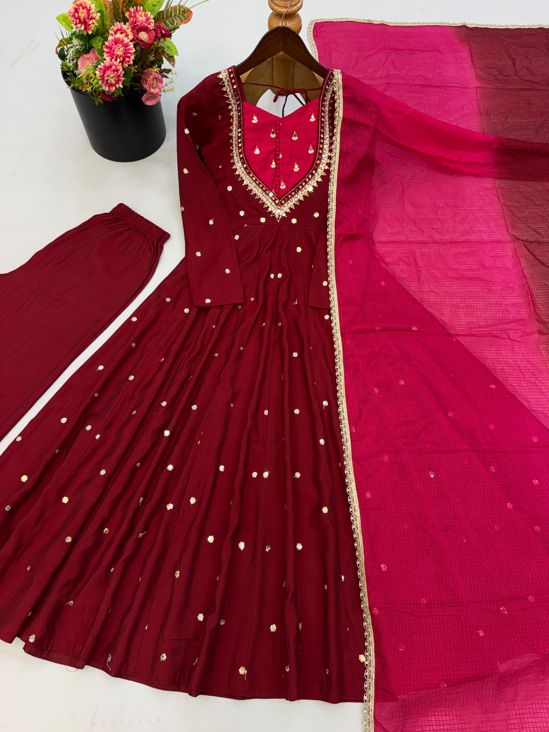 ZF-5023 | Roman Silk Mirror Work Anarkali Collection