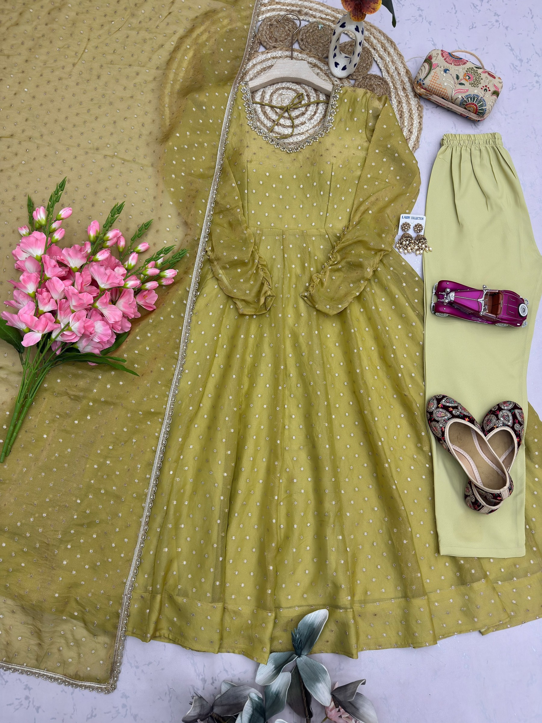 HD-736 | Heavy Moss Butti Silk Designer Gown Collection