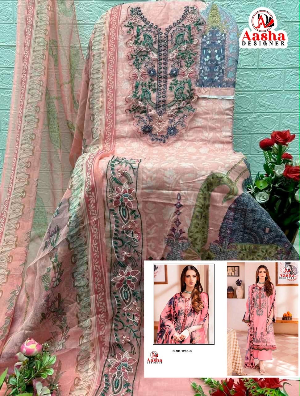 AASHA DESIGNER 1230 (AB) | Pure Cotton Patch Embroidery Collection