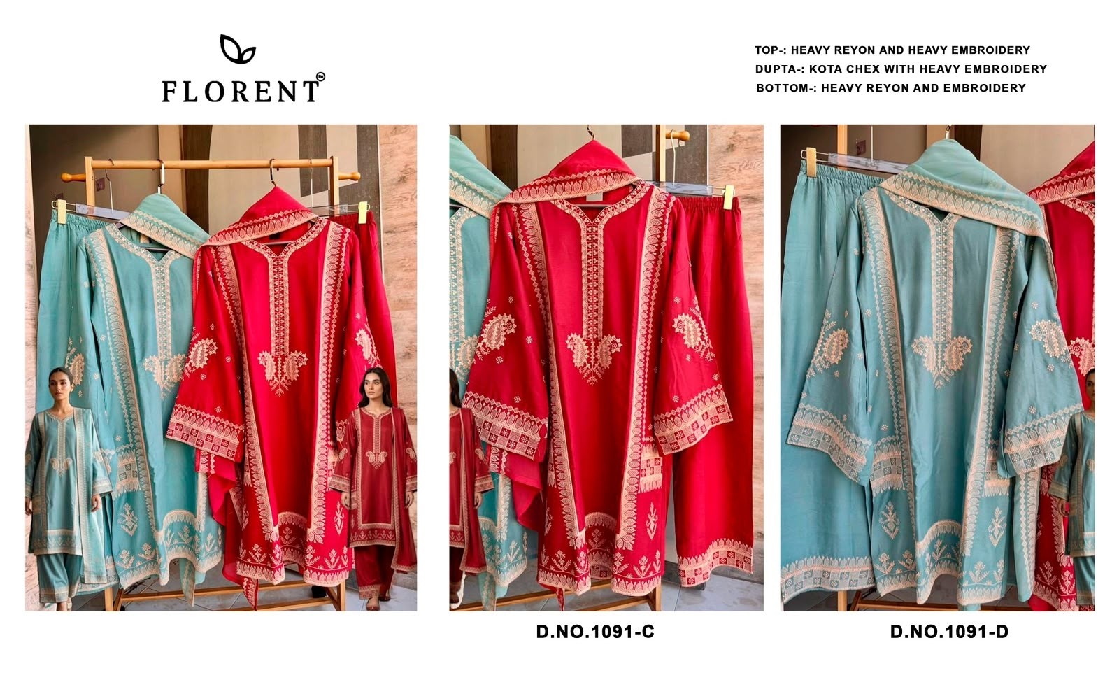 FLORENT 1091 CD | Heavy Rayon Embroidered Readymade Collection