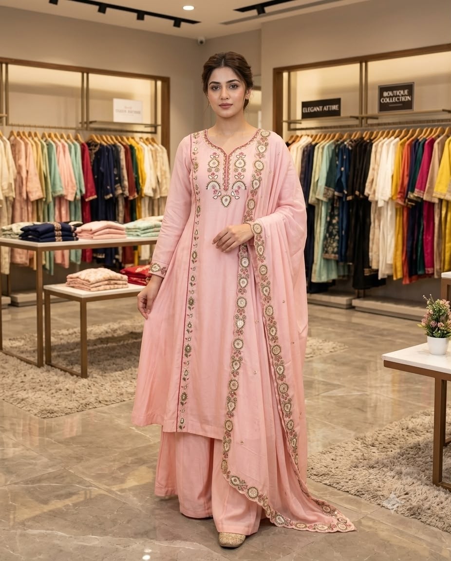 LG-2149 | Mul Chanderi Sequence Embroidered Festive Set