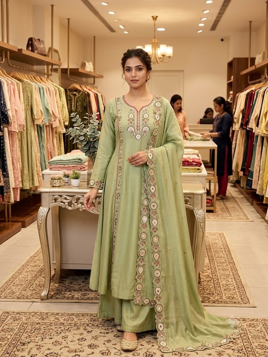 LG-2149 | Mul Chanderi Sequence Embroidered Festive Set