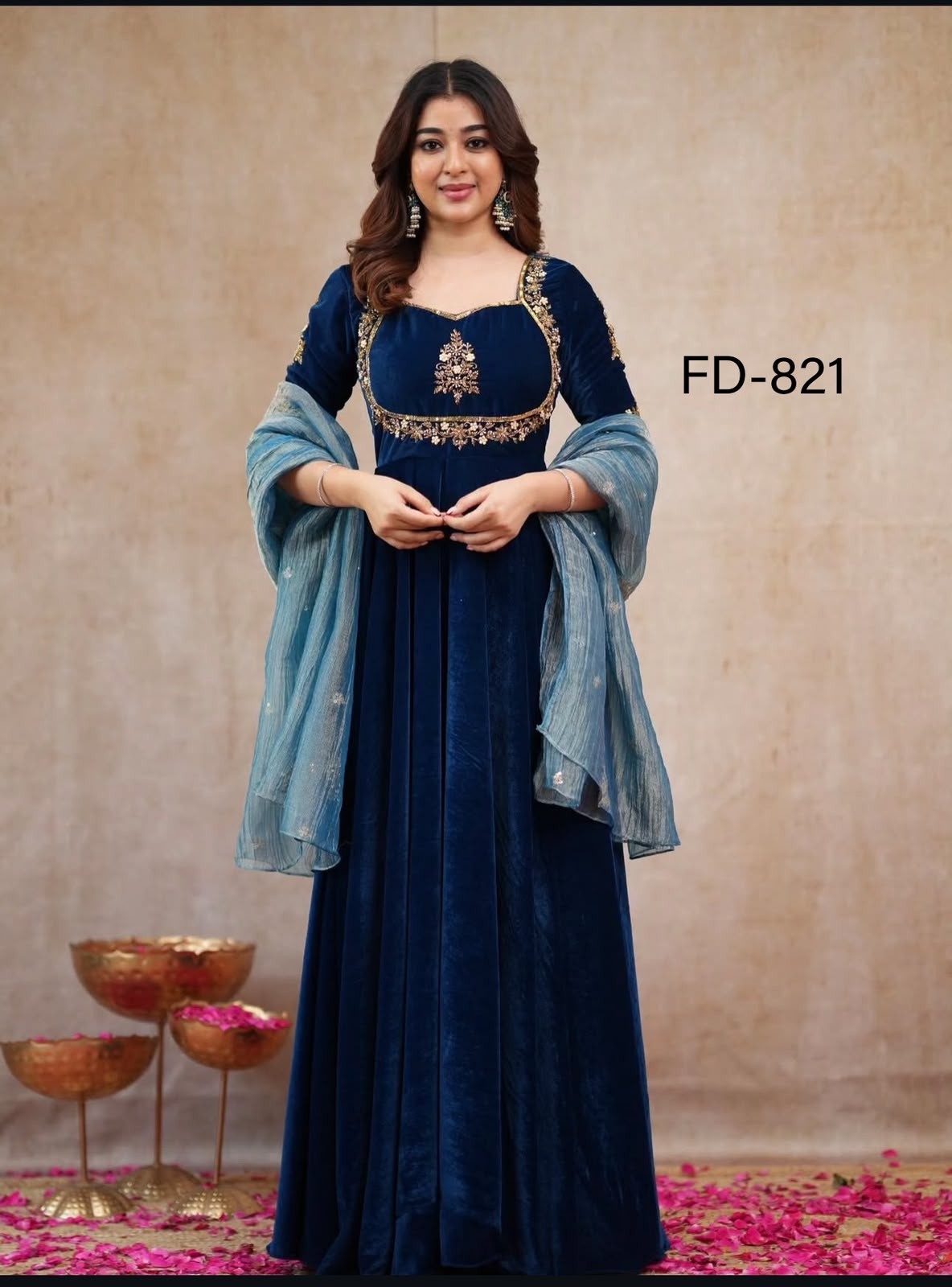FD-821 | Viscous Velvet Sequin Embroidered Gown Collection