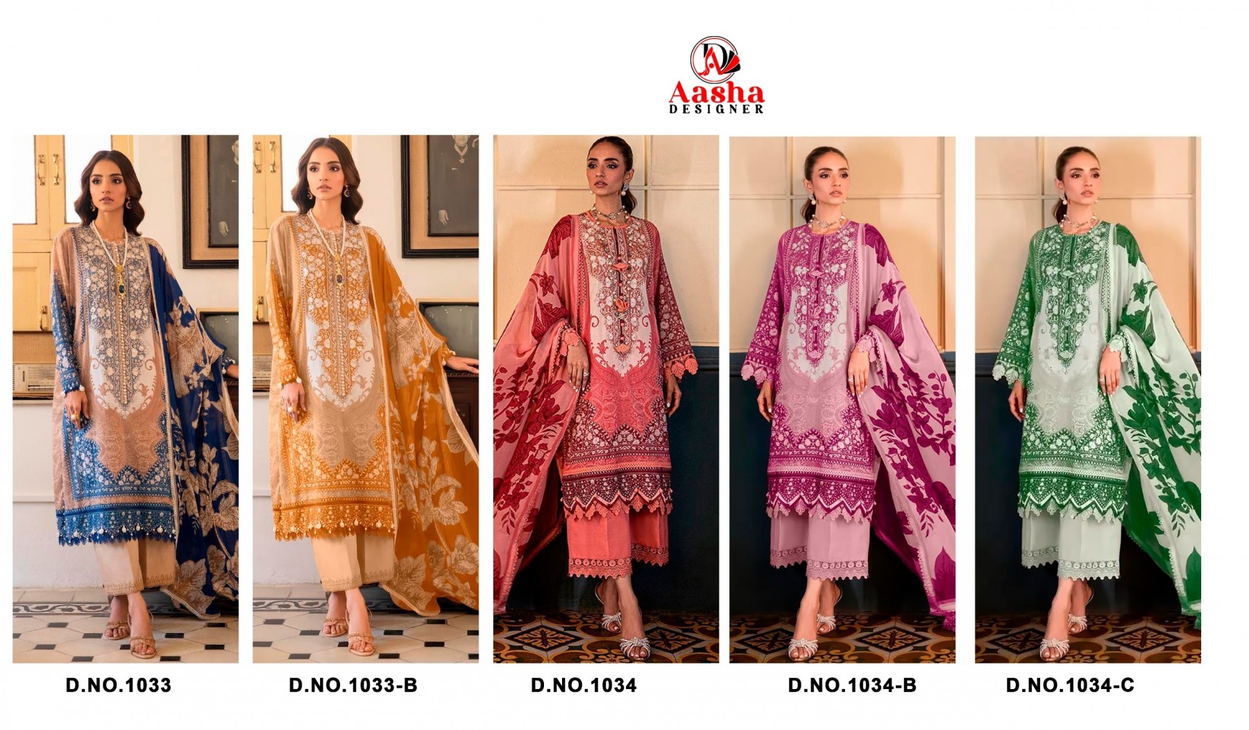 AASHA DESIGNER | Cotton Embroidery Collection ASD-1033 & 1034