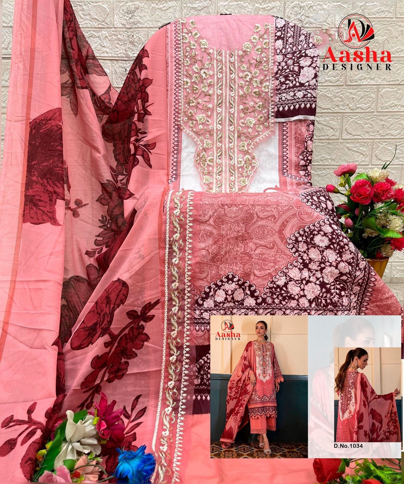 AASHA DESIGNER | Cotton Embroidery Collection ASD-1033 & 1034