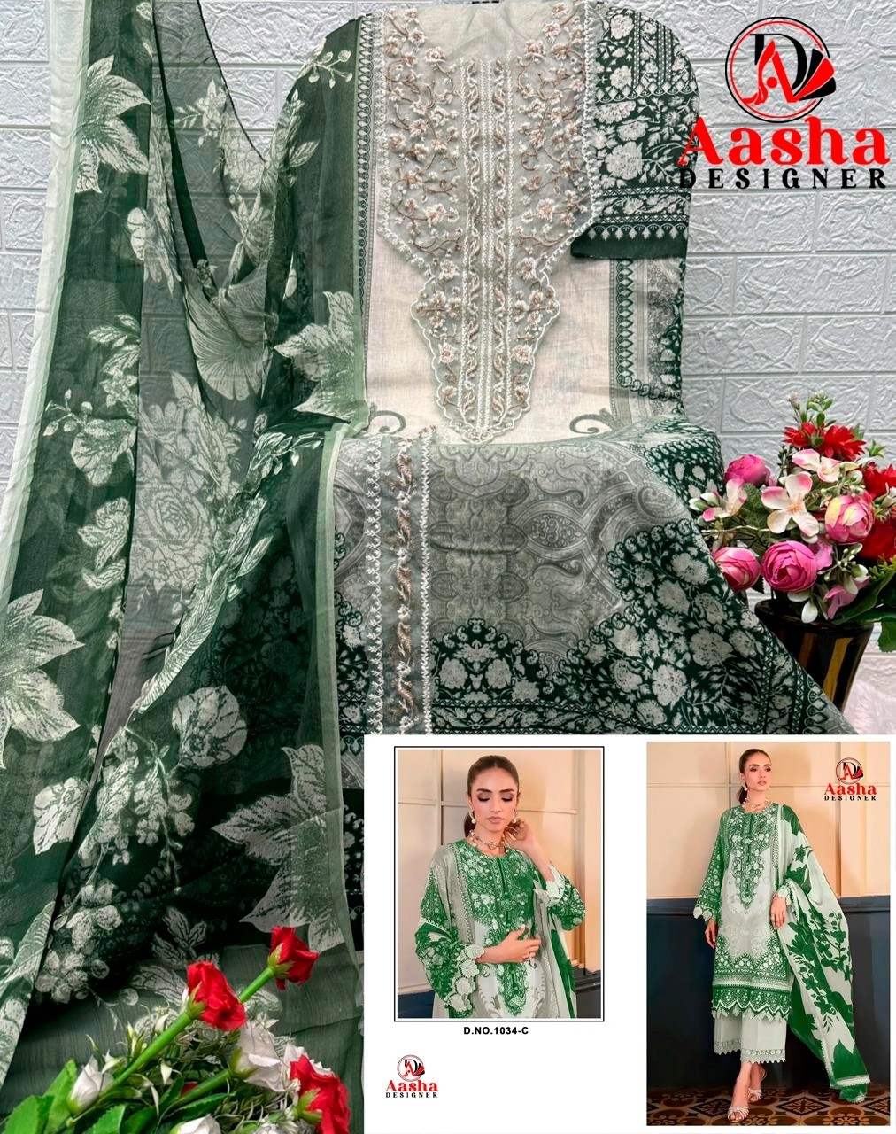 AASHA DESIGNER | Cotton Embroidery Collection ASD-1033 & 1034