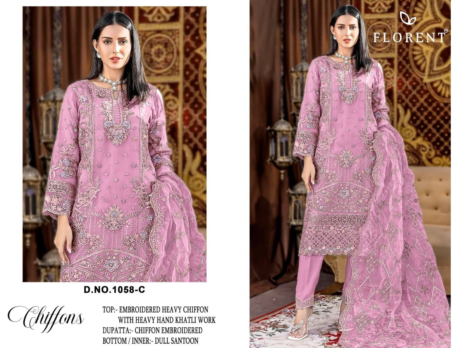 Florent Hits Design 1058 ABCD | Heavy Embroidered Chiffon Suit