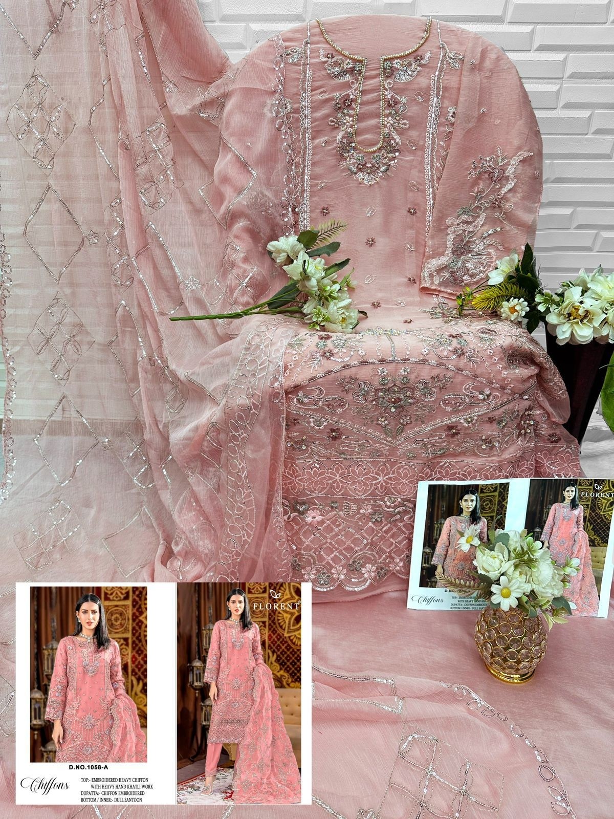 Florent Hits Design 1058 ABCD | Heavy Embroidered Chiffon Suit
