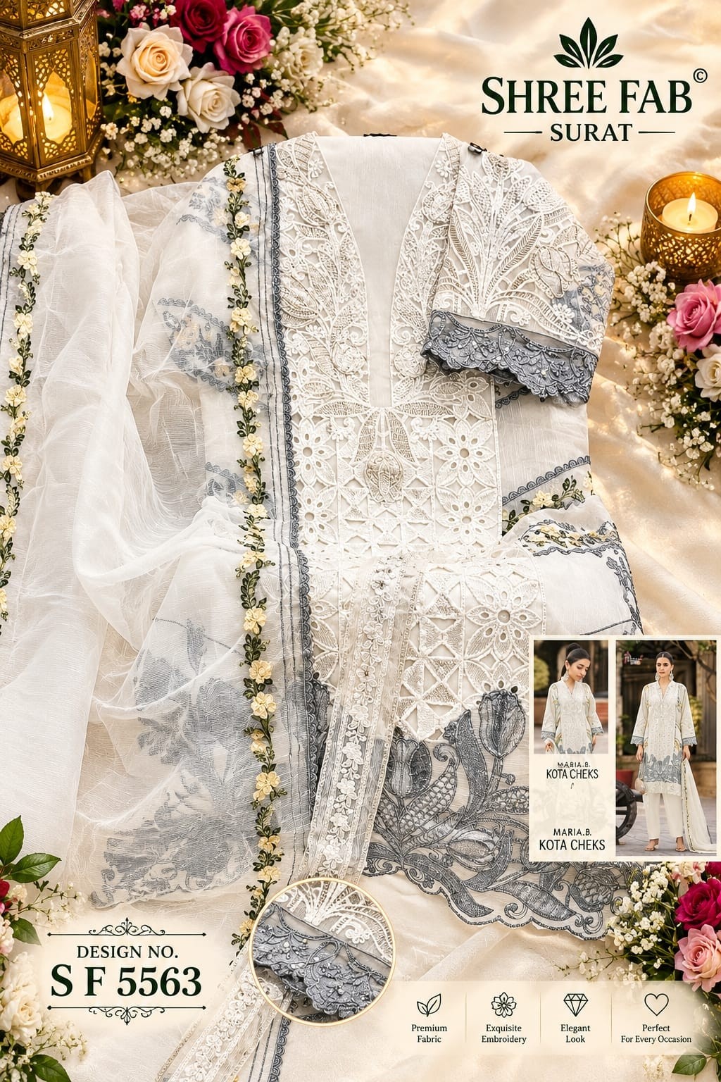SF-5563 | Heavy Kota Checks Hand Khatli Embroidered Suit