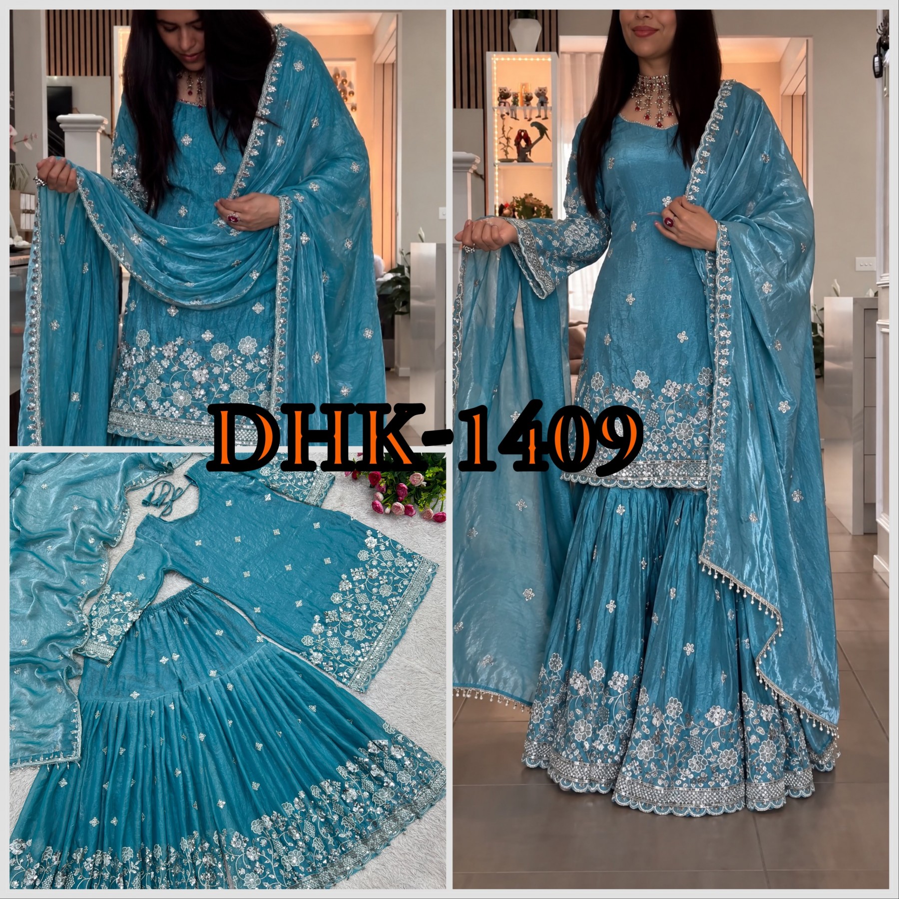 DHK-1409 Heavy Frendy Silk Designer Sharara Collection