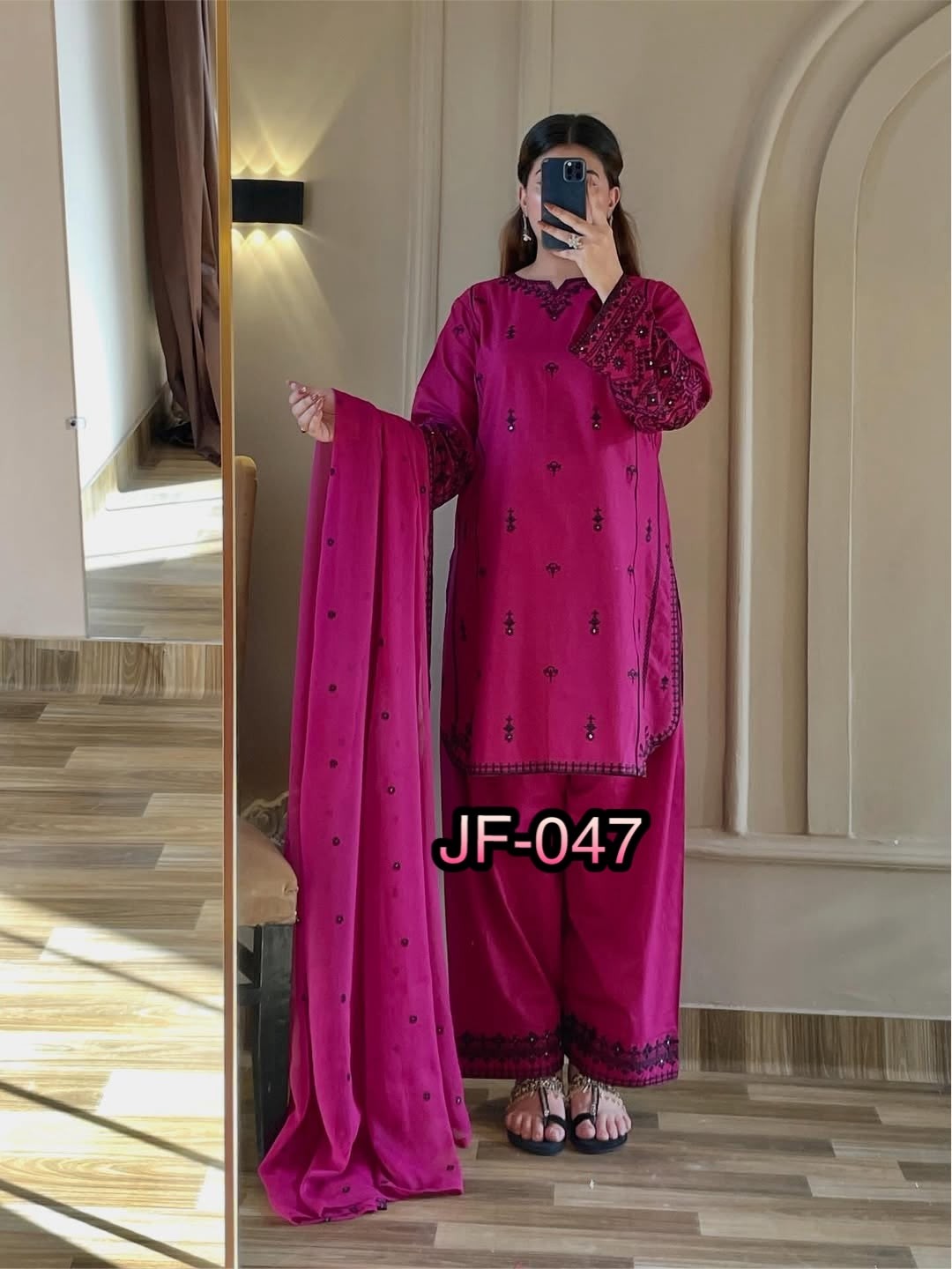 JF-047 Rayon Cotton Embroidered Farshi Pant Suit