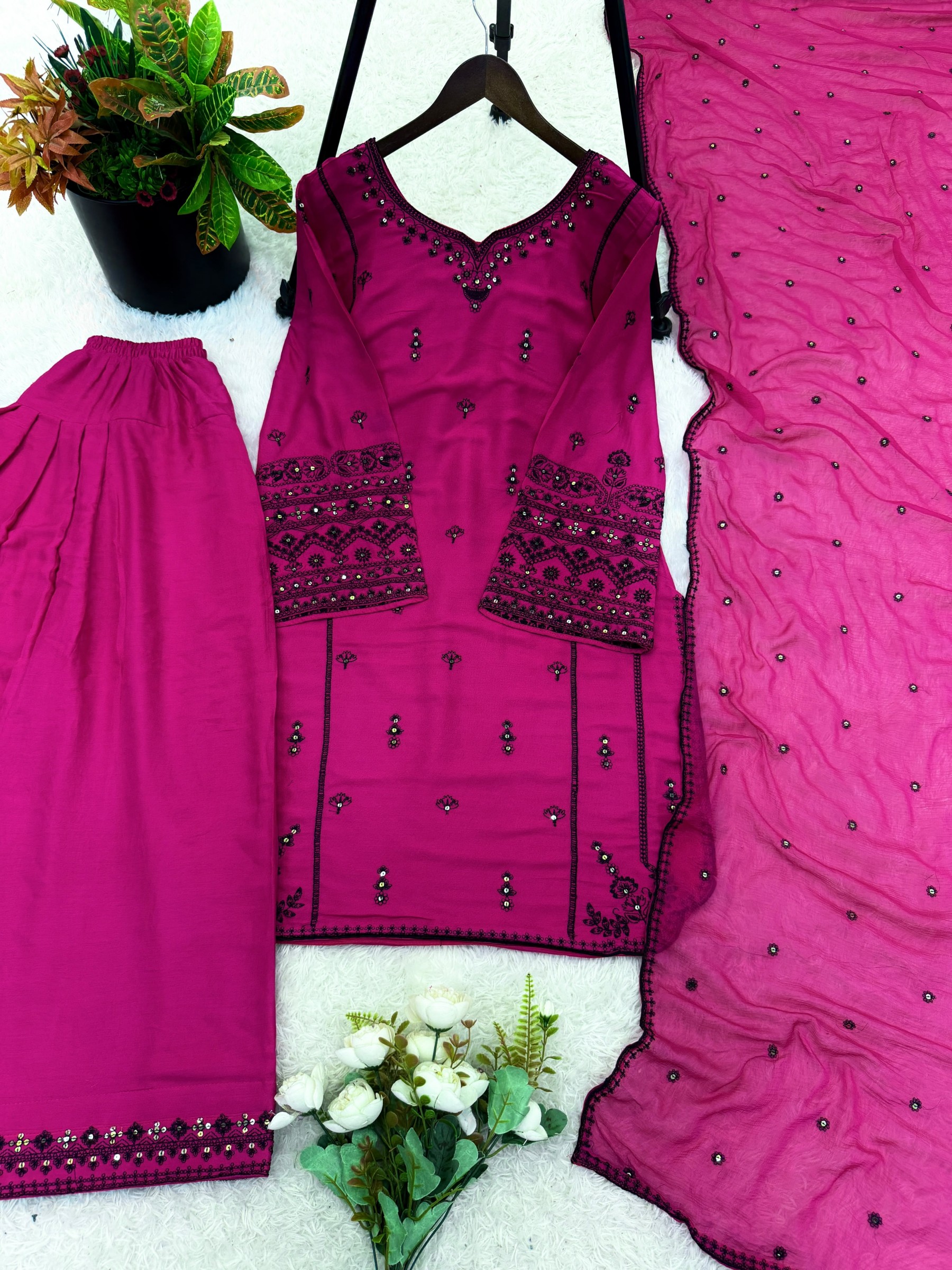 JF-047 Rayon Cotton Embroidered Farshi Pant Suit