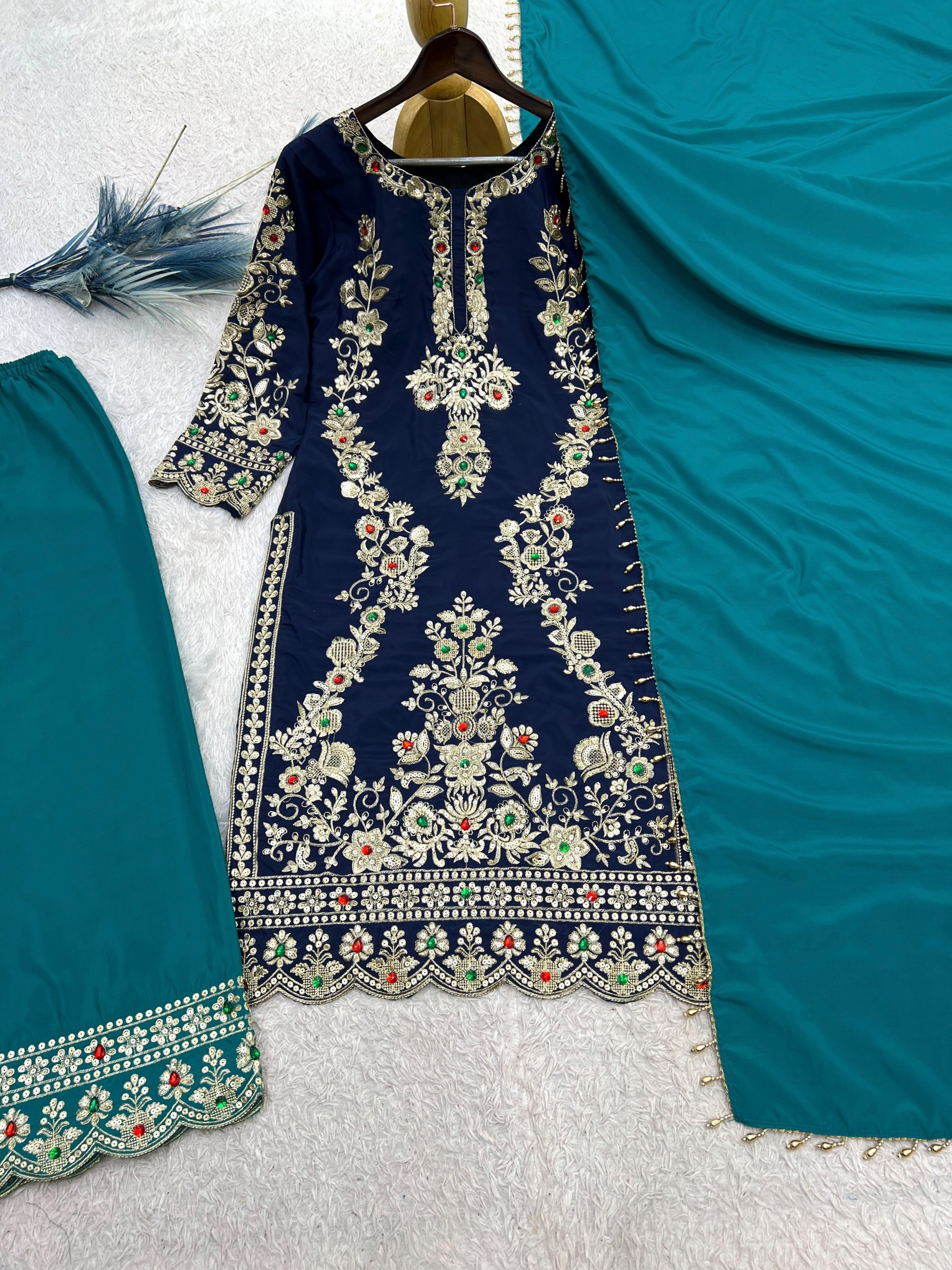 JD-659 Pure Natural Crepe Silk Kundan Embroidered Collection