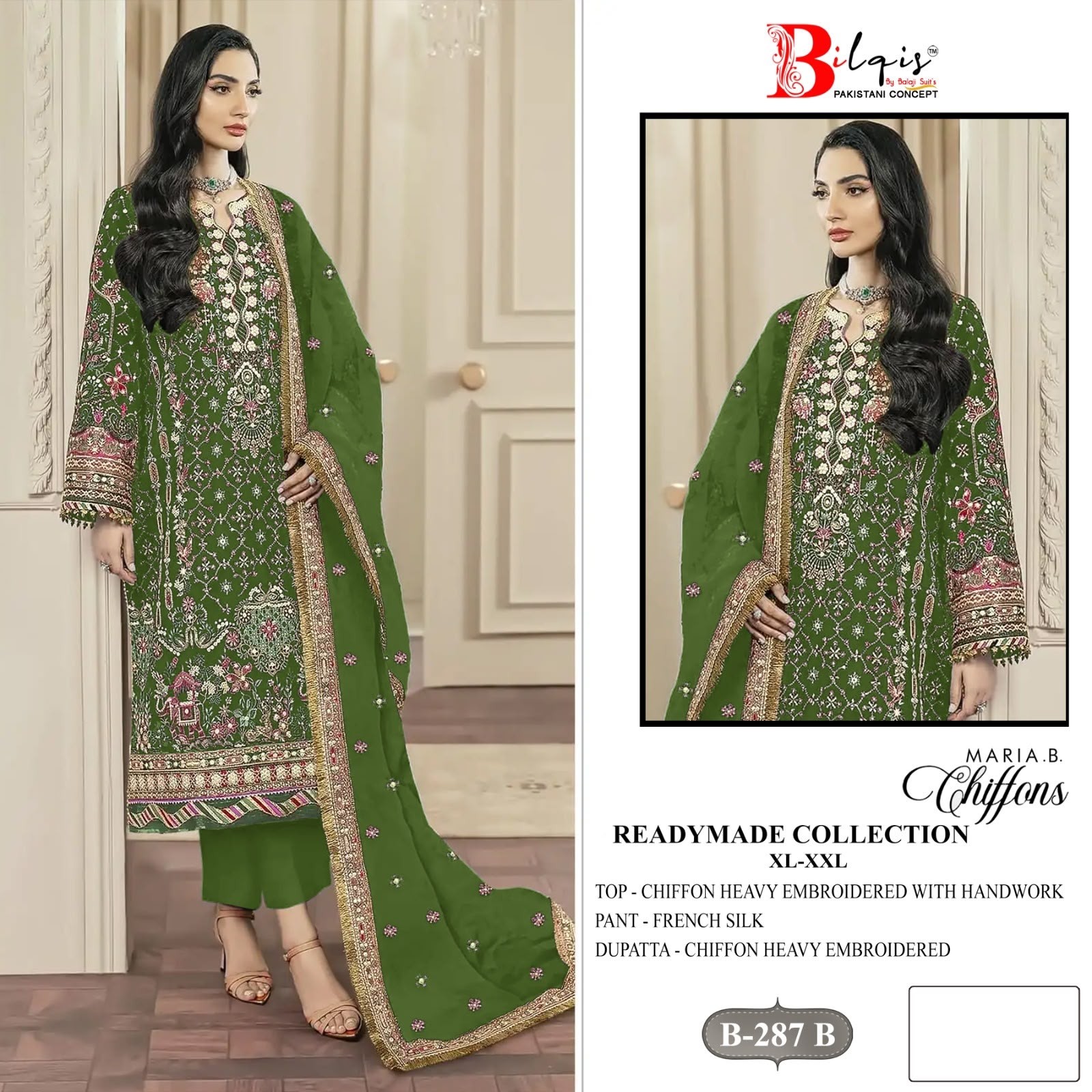 BILQIS B-287 Chiffon Heavy Embroidered Designer Suit