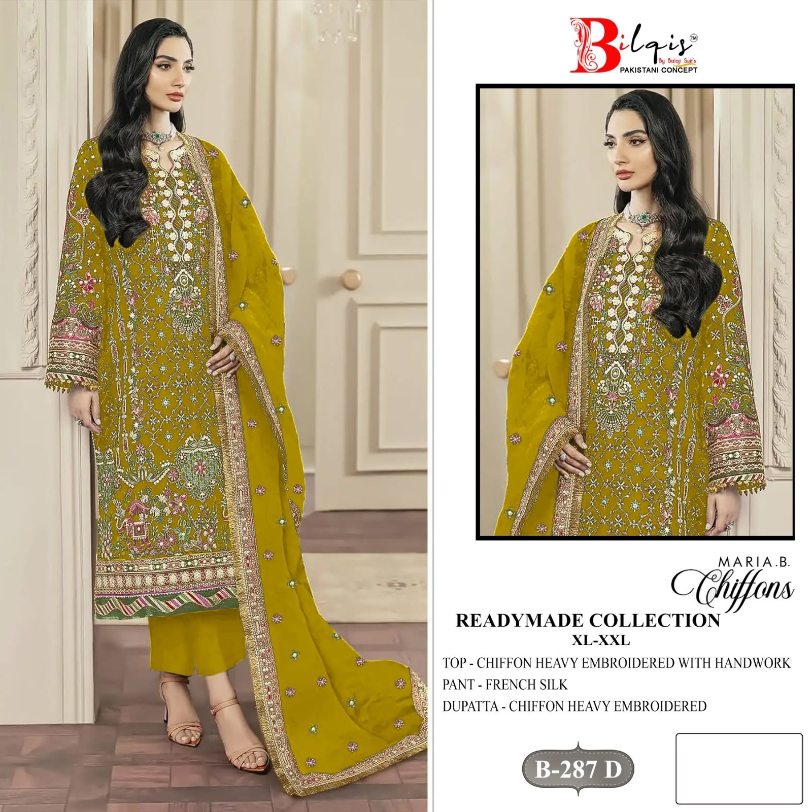 BILQIS B-287 Chiffon Heavy Embroidered Designer Suit