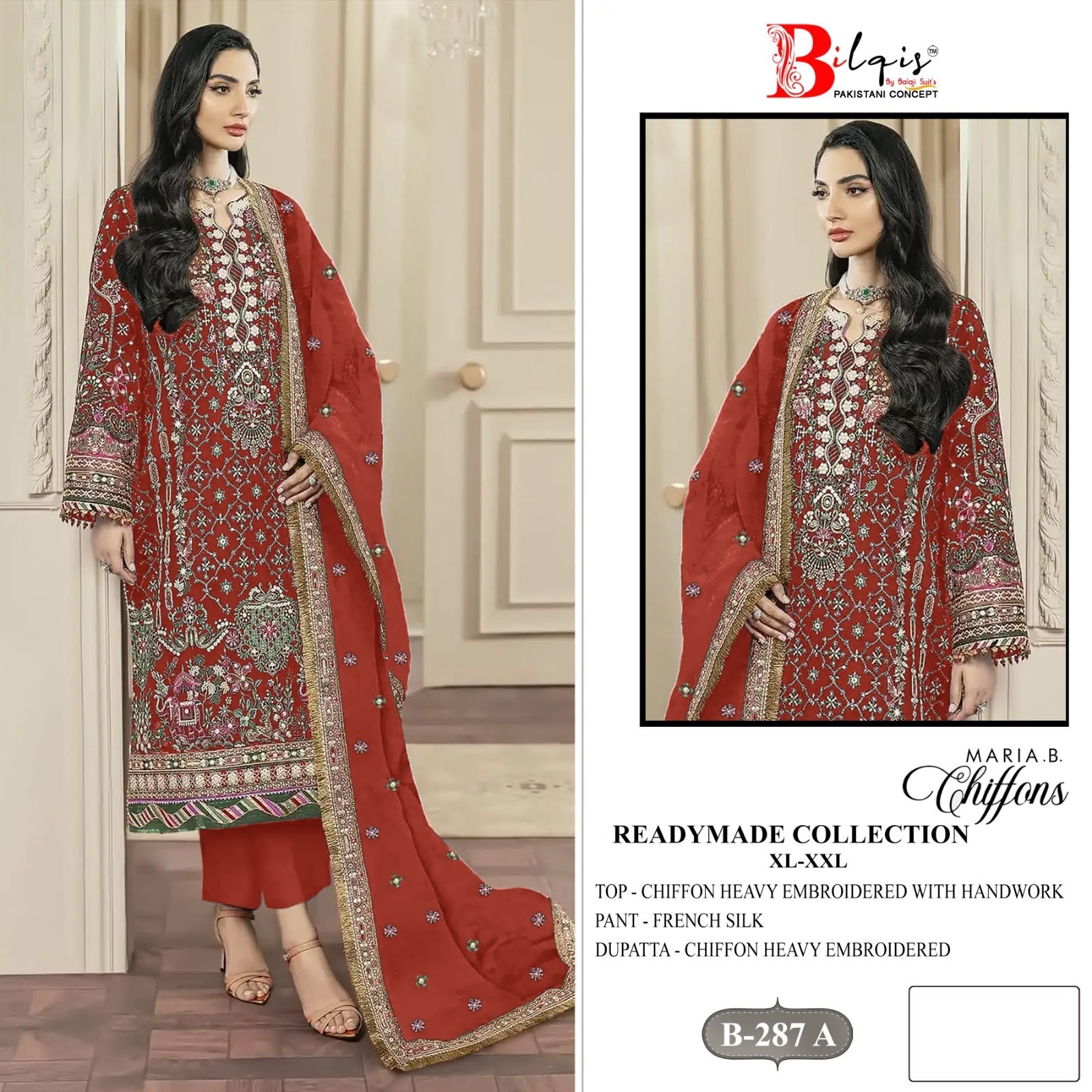 BILQIS B-287 Chiffon Heavy Embroidered Designer Suit