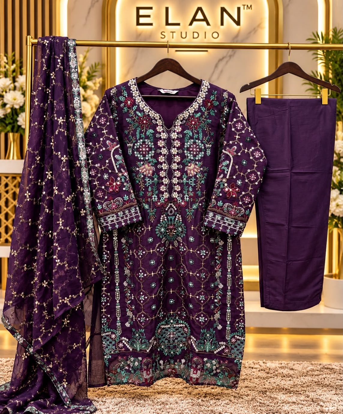 BILQIS B-287 Chiffon Heavy Embroidered Designer Suit