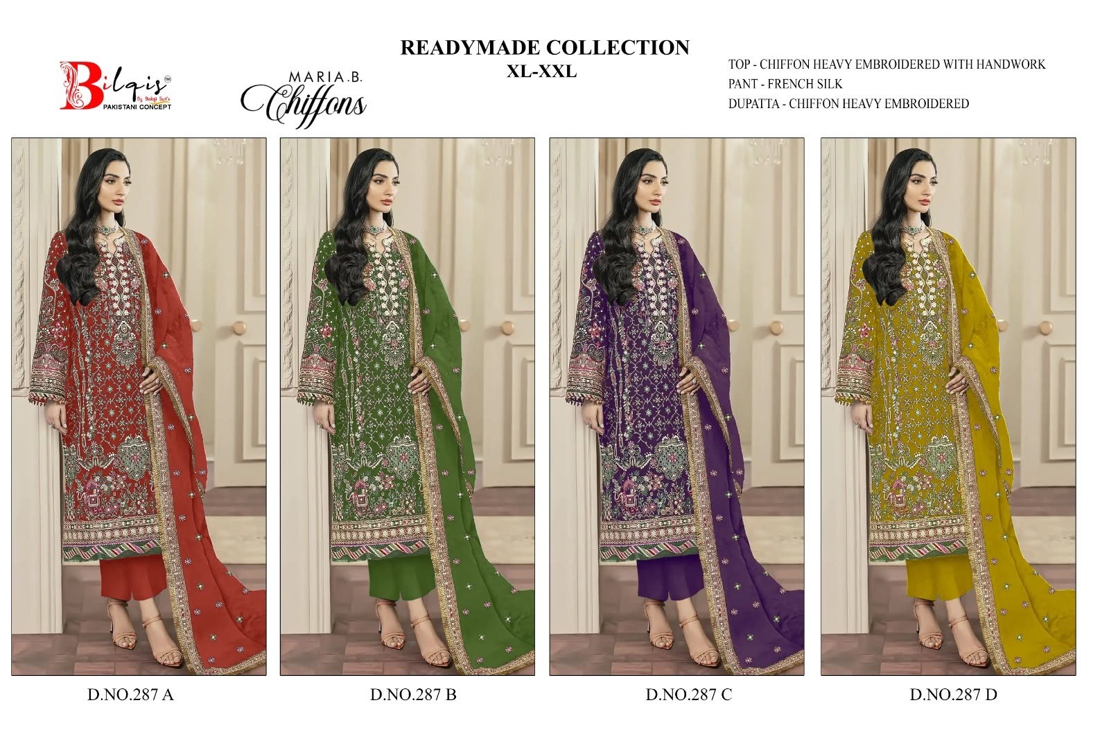 BILQIS B-287 Chiffon Heavy Embroidered Designer Suit