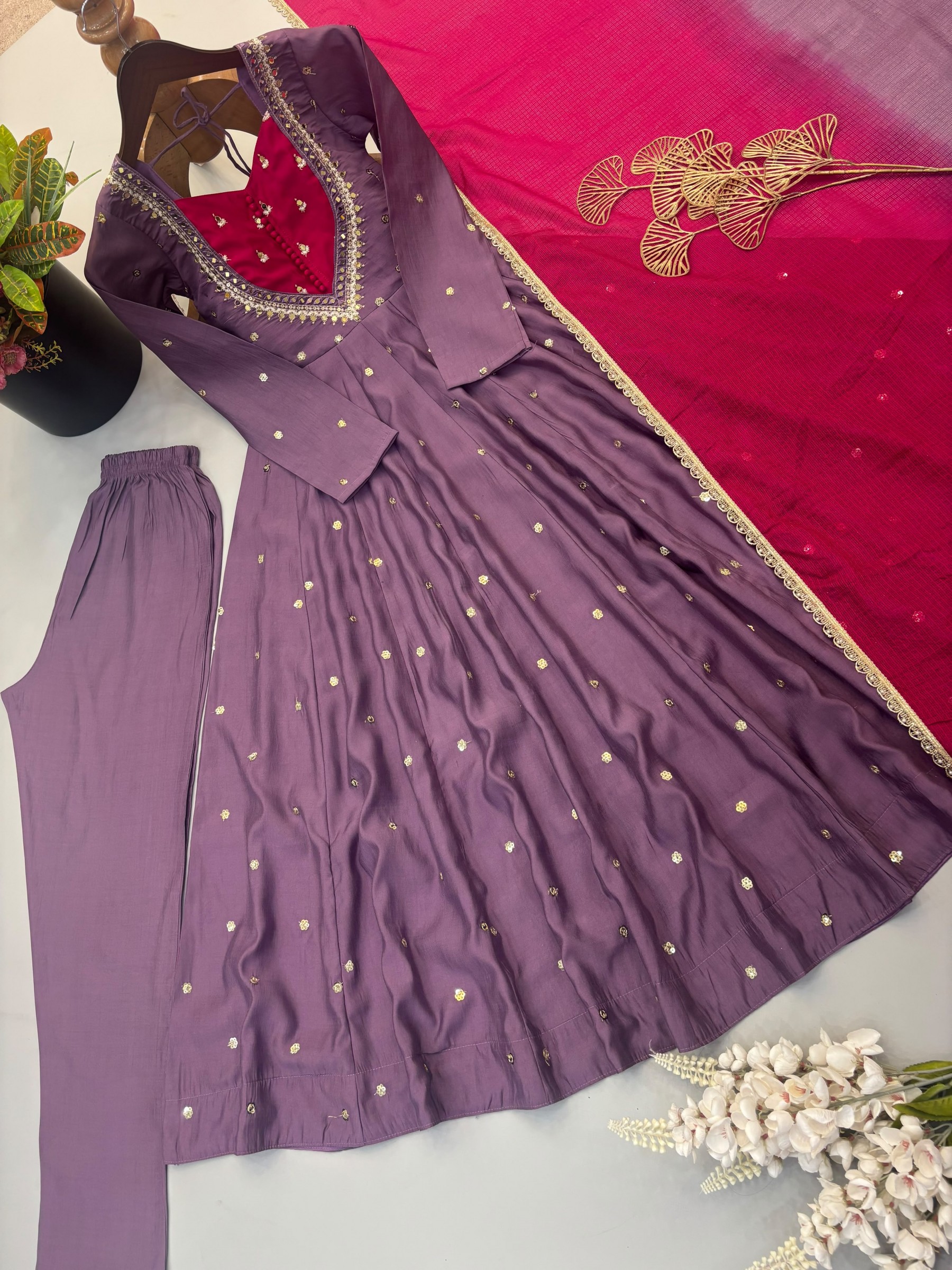 ZF-5023 Real Mirror Embroidered Designer Anarkali