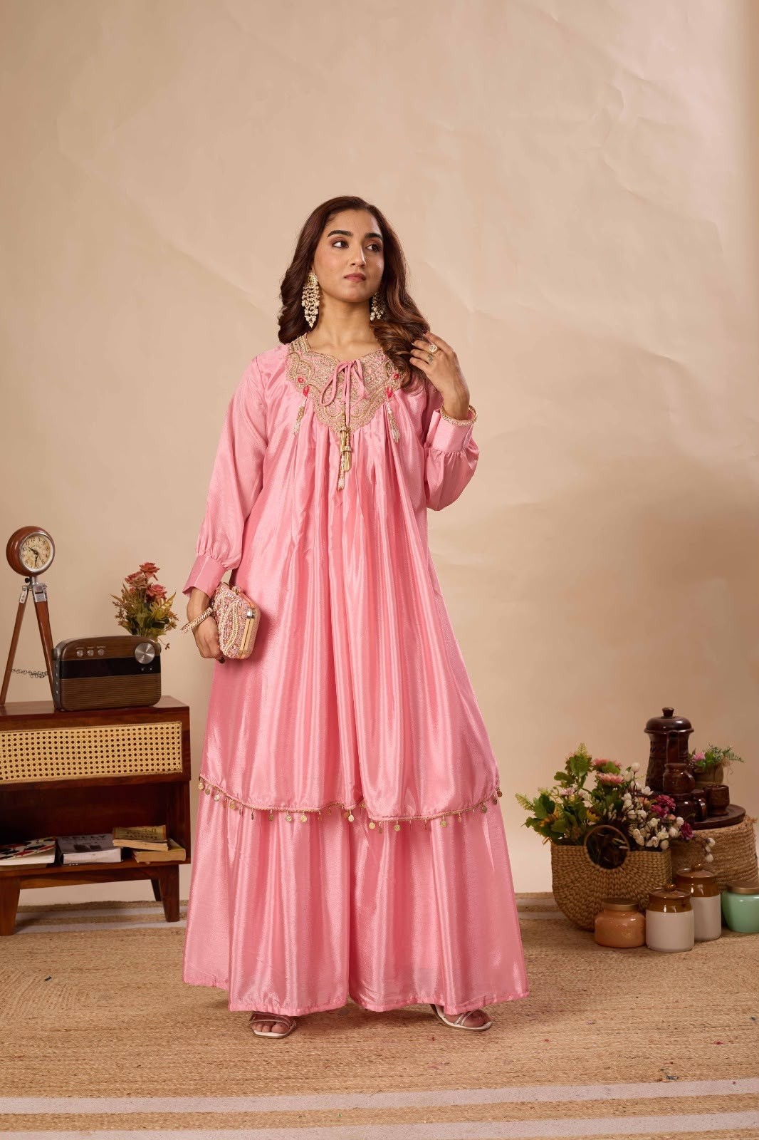 BE-434 Pure Chinon Designer Kurti Sarara
