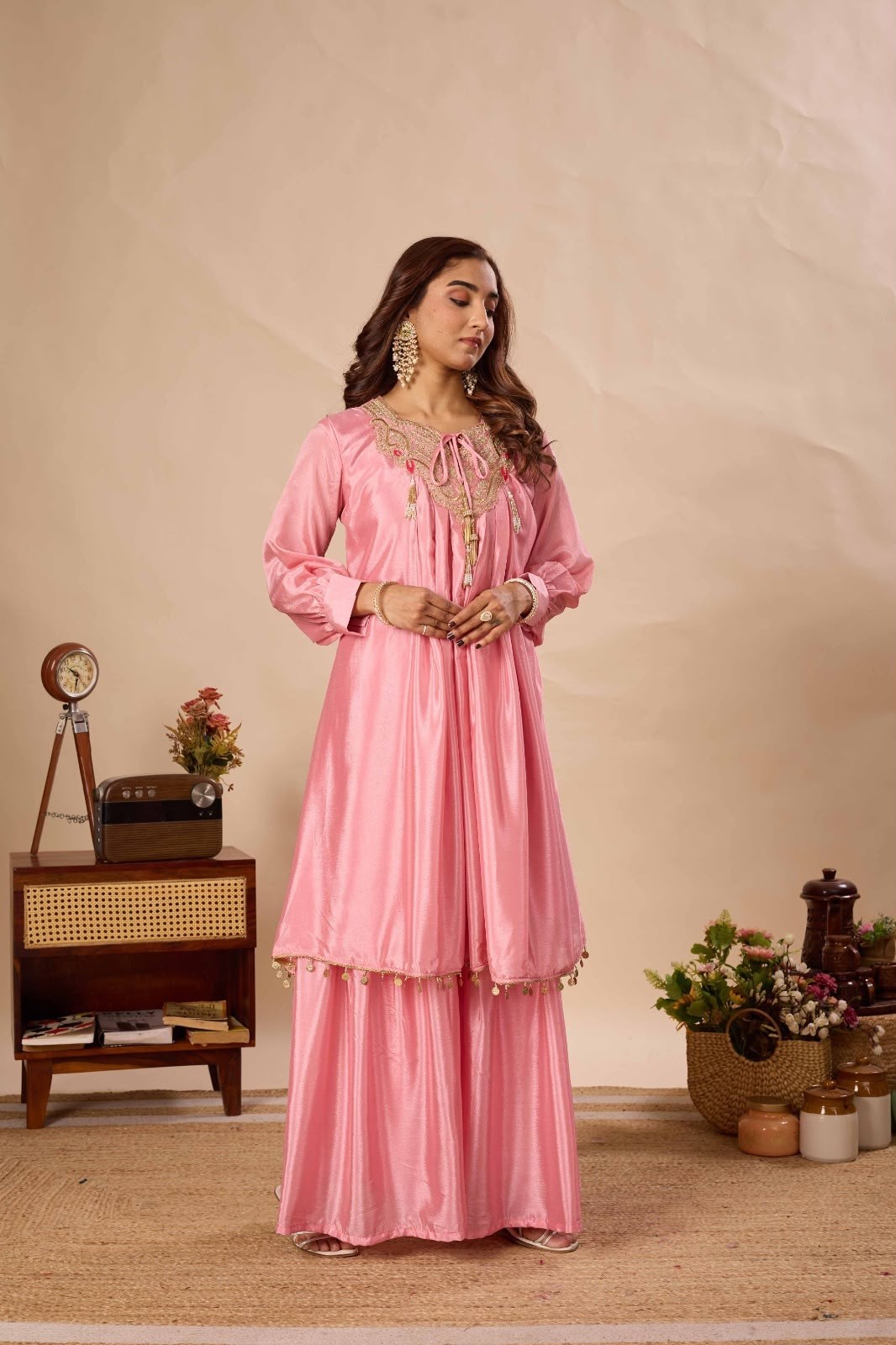 BE-434 Pure Chinon Designer Kurti Sarara